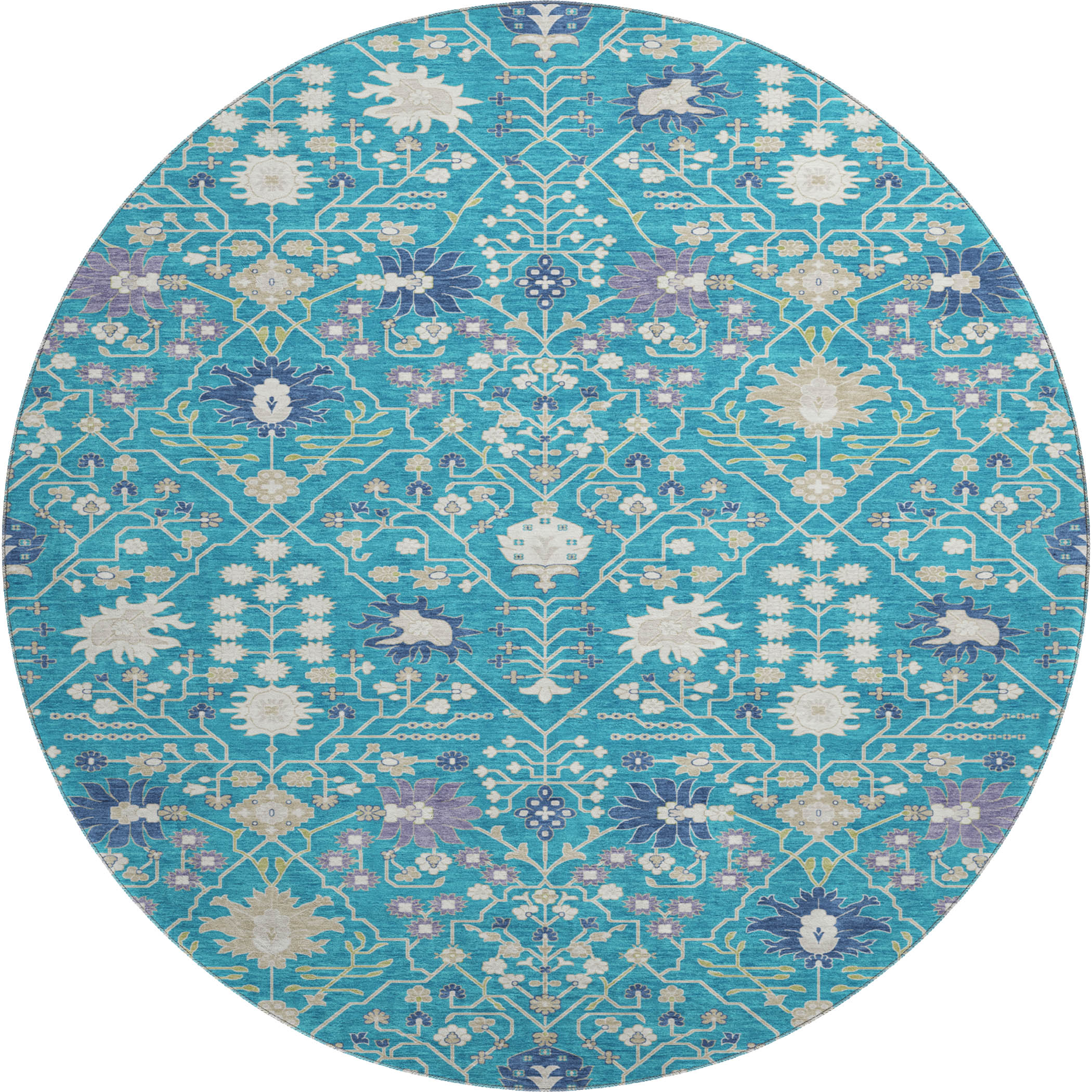 Colombo Machine Washable Traditional Teal Rug 8' x 8' #shape_Round