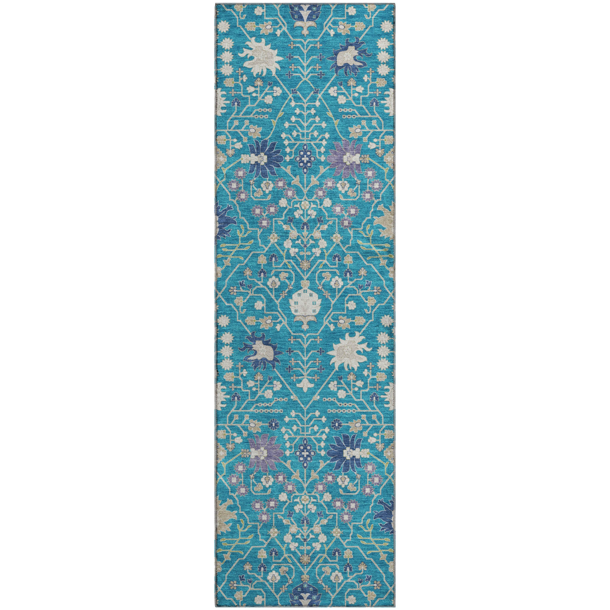 Colombo Machine Washable Traditional Teal Rug 2'3" x 7'6" #shape_Runner