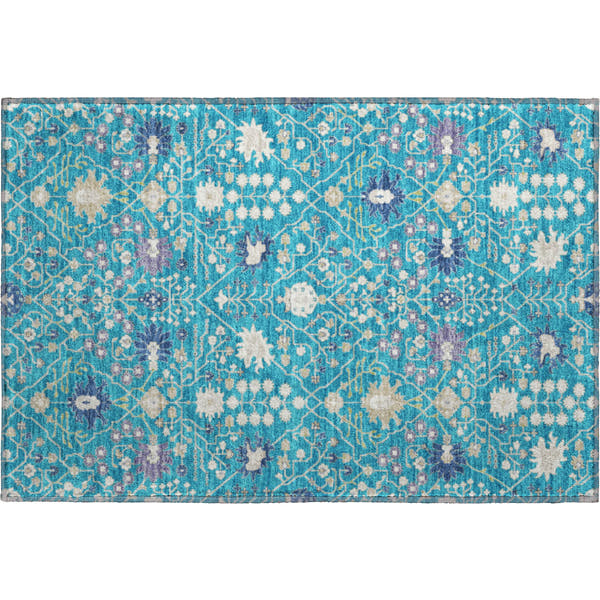 Colombo Machine Washable Traditional Teal Rug 1'8" x 2'6"