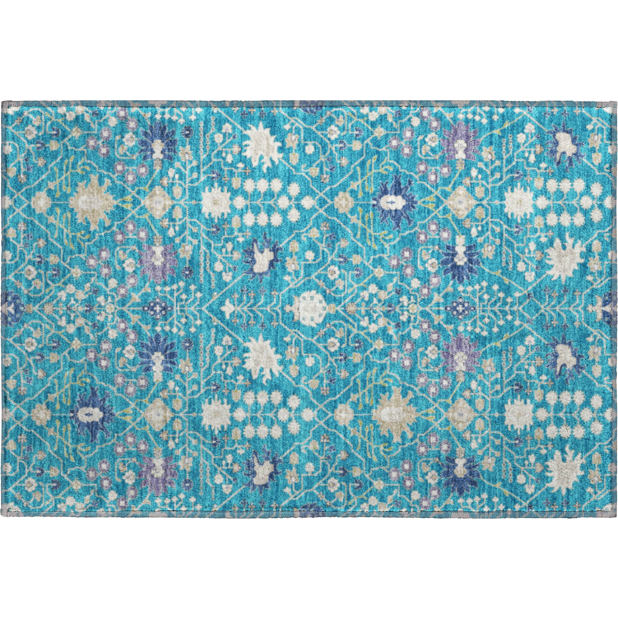 Colombo Machine Washable Traditional Teal Rug 1'8" x 2'6" #shape_Rectangle