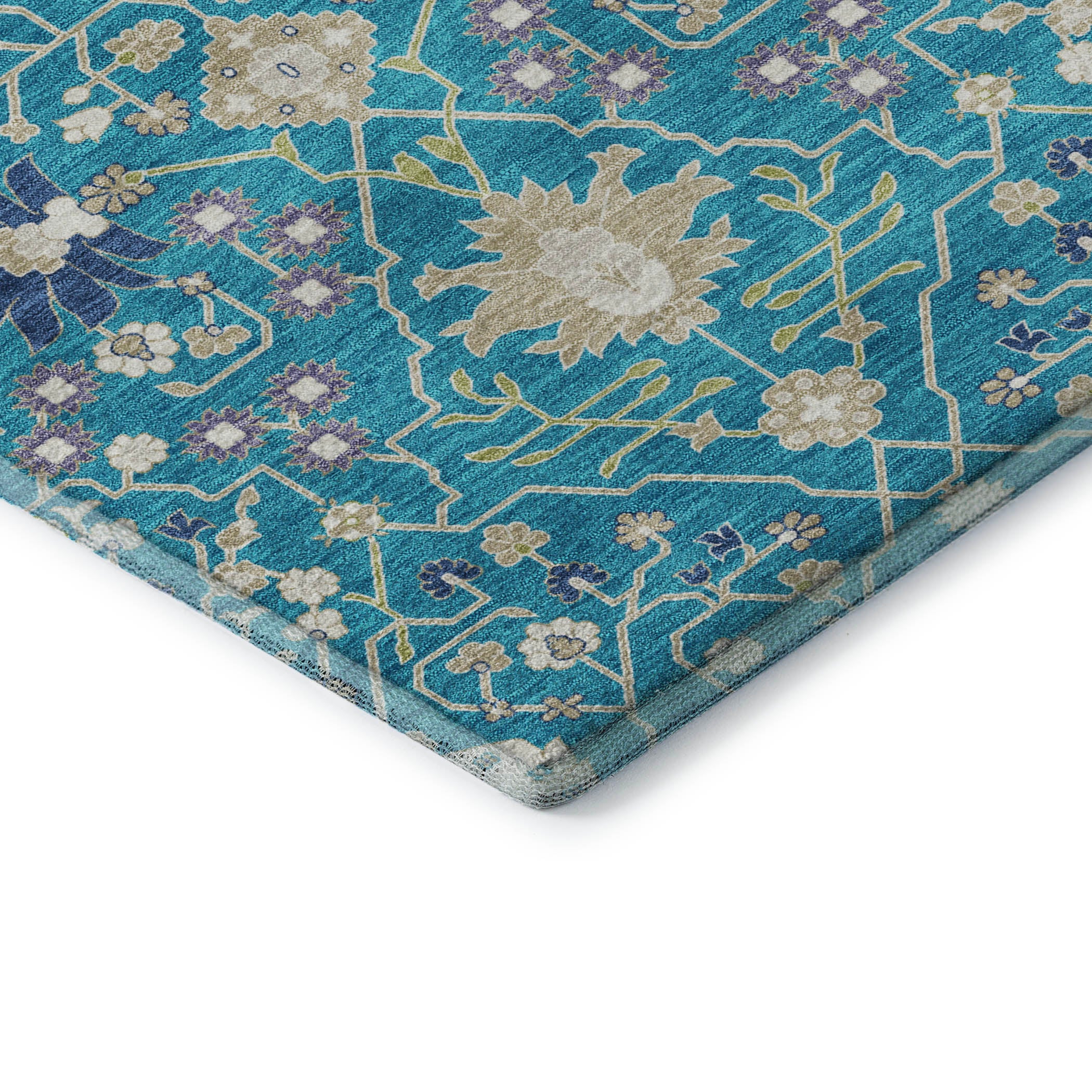 Colombo Machine Washable Traditional Teal Rug 1'8" x 2'6" #shape_Rectangle