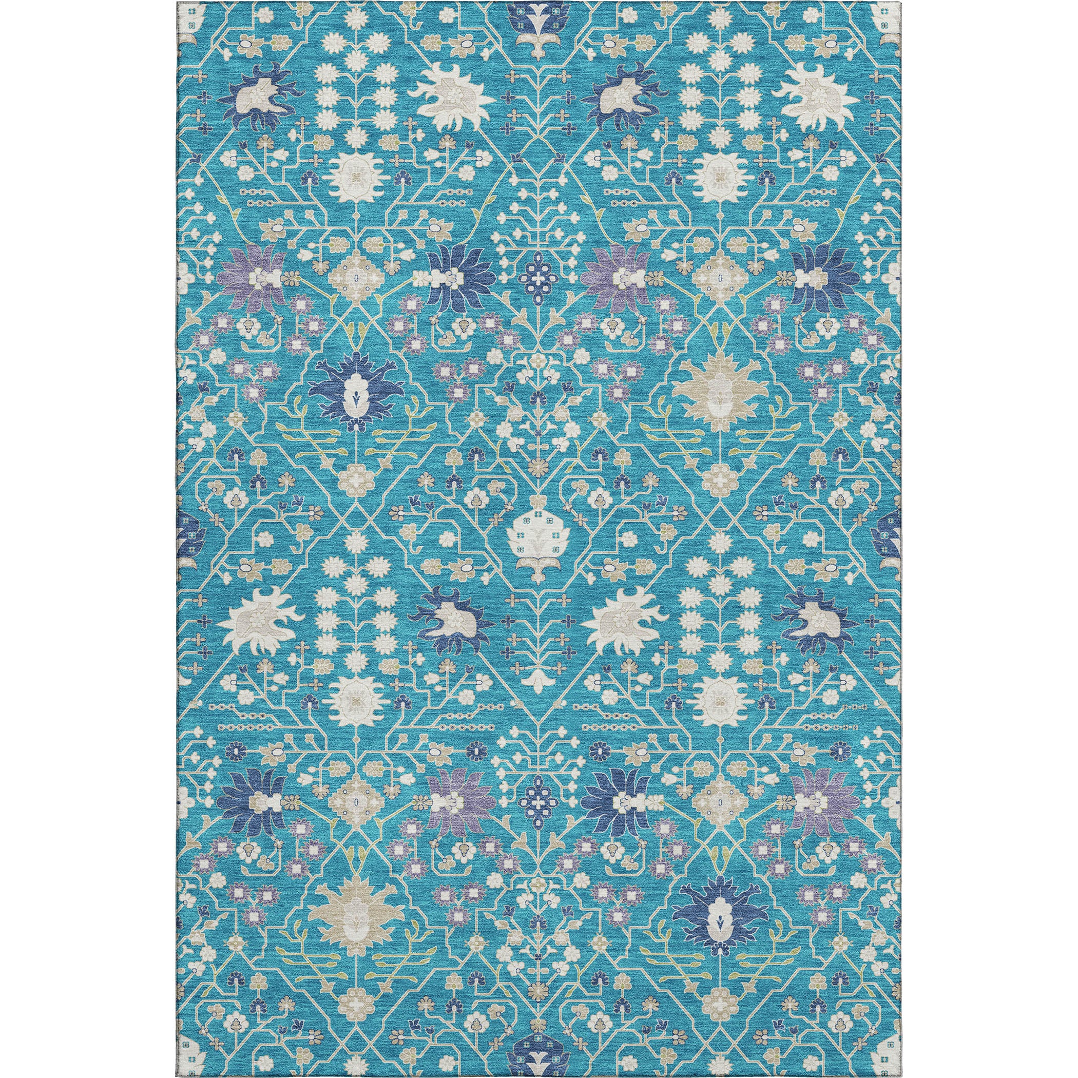 Colombo Machine Washable Traditional Teal Rug 2'6" x 3'10" #shape_Rectangle