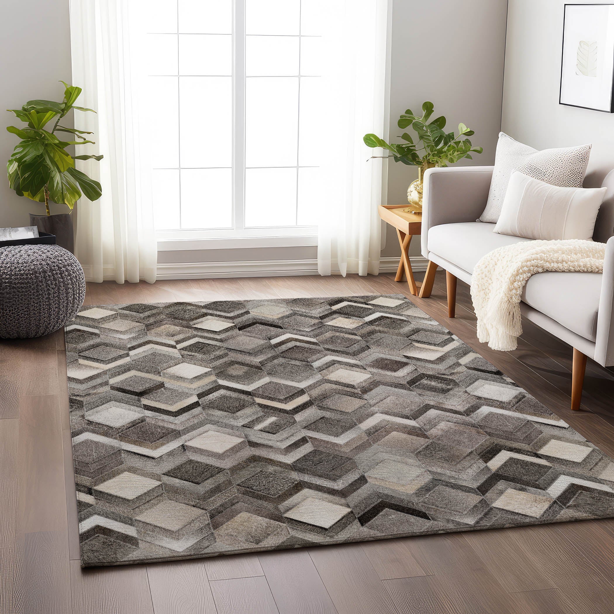 Vienna Machine Washable Cowhide Gray Rug 2'6" x 3'10" #shape_Rectangle