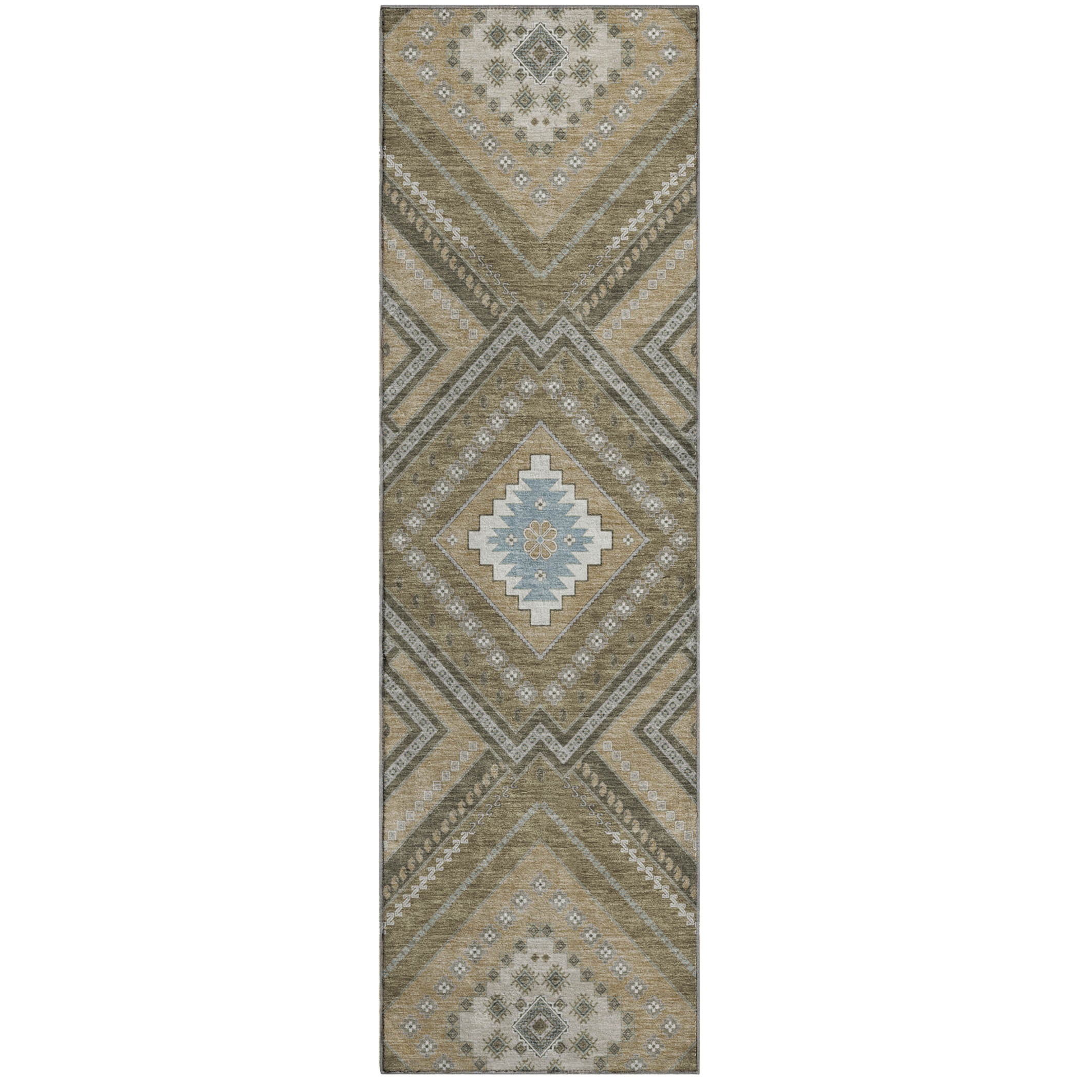 Ghent Machine Washable Transitional Beige Brown Rug 2'3" x 7'6" #shape_Runner
