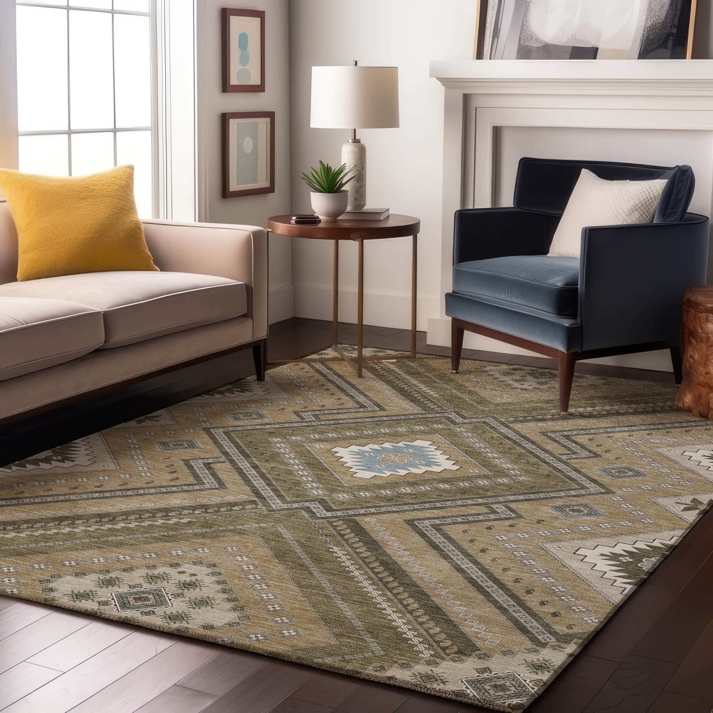Ghent Machine Washable Transitional Beige Brown Rug 2'6" x 3'10" #shape_Rectangle