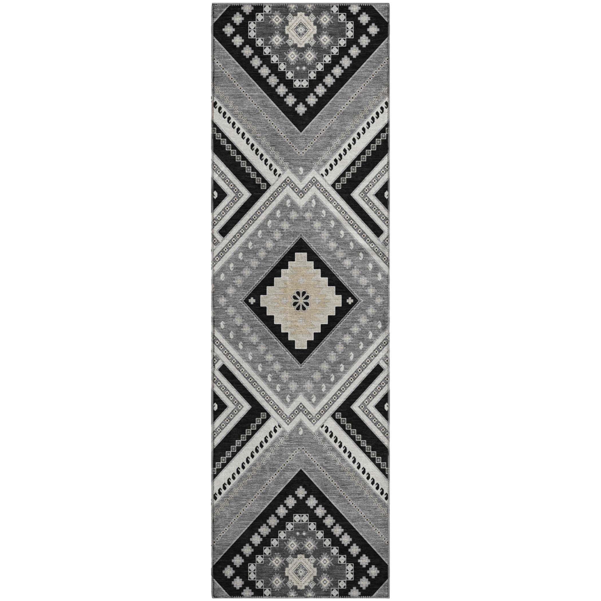Ghent Machine Washable Transitional Black Rug 2'3" x 7'6" #shape_Runner