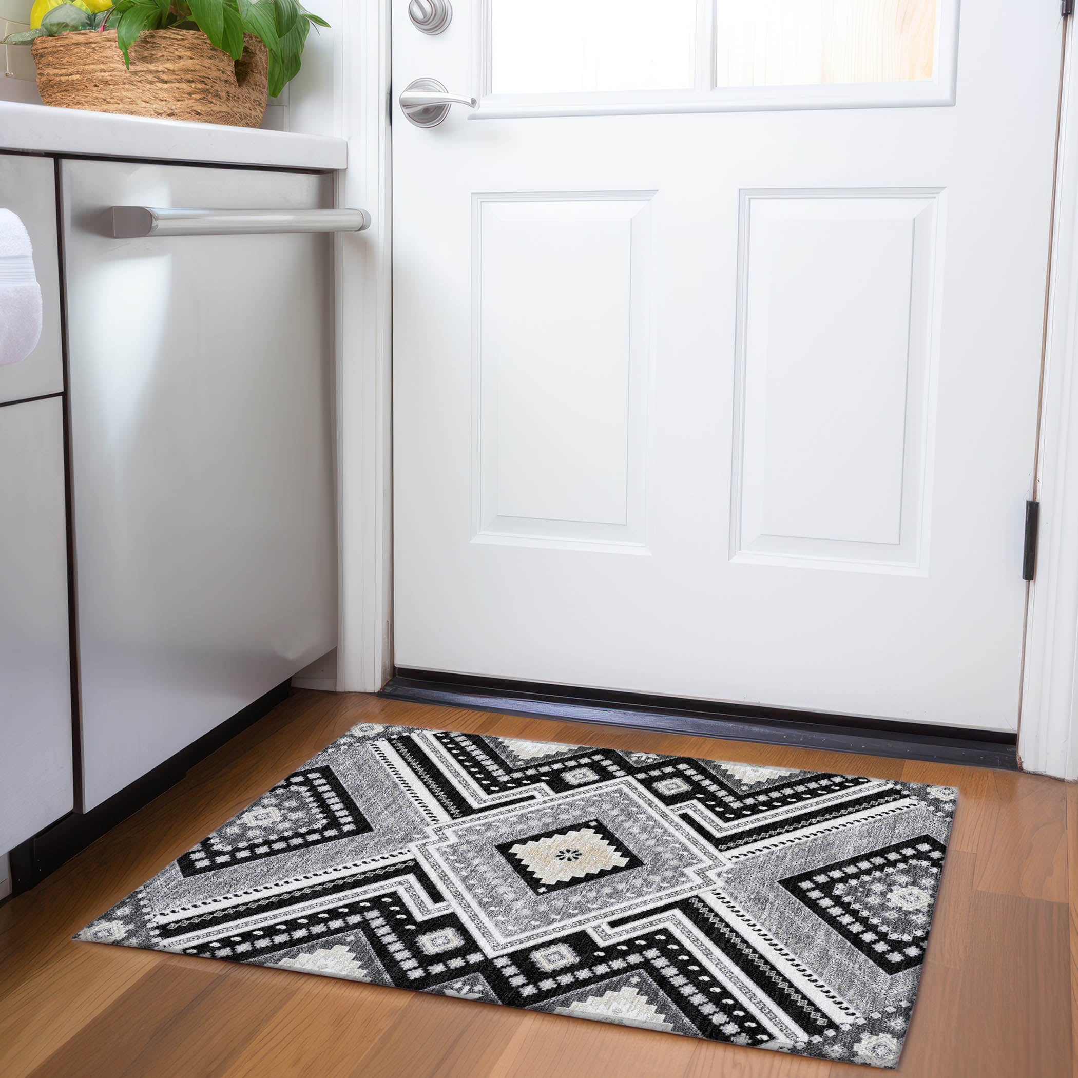 Ghent Machine Washable Transitional Black Rug 1'8" x 2'6" #shape_Rectangle