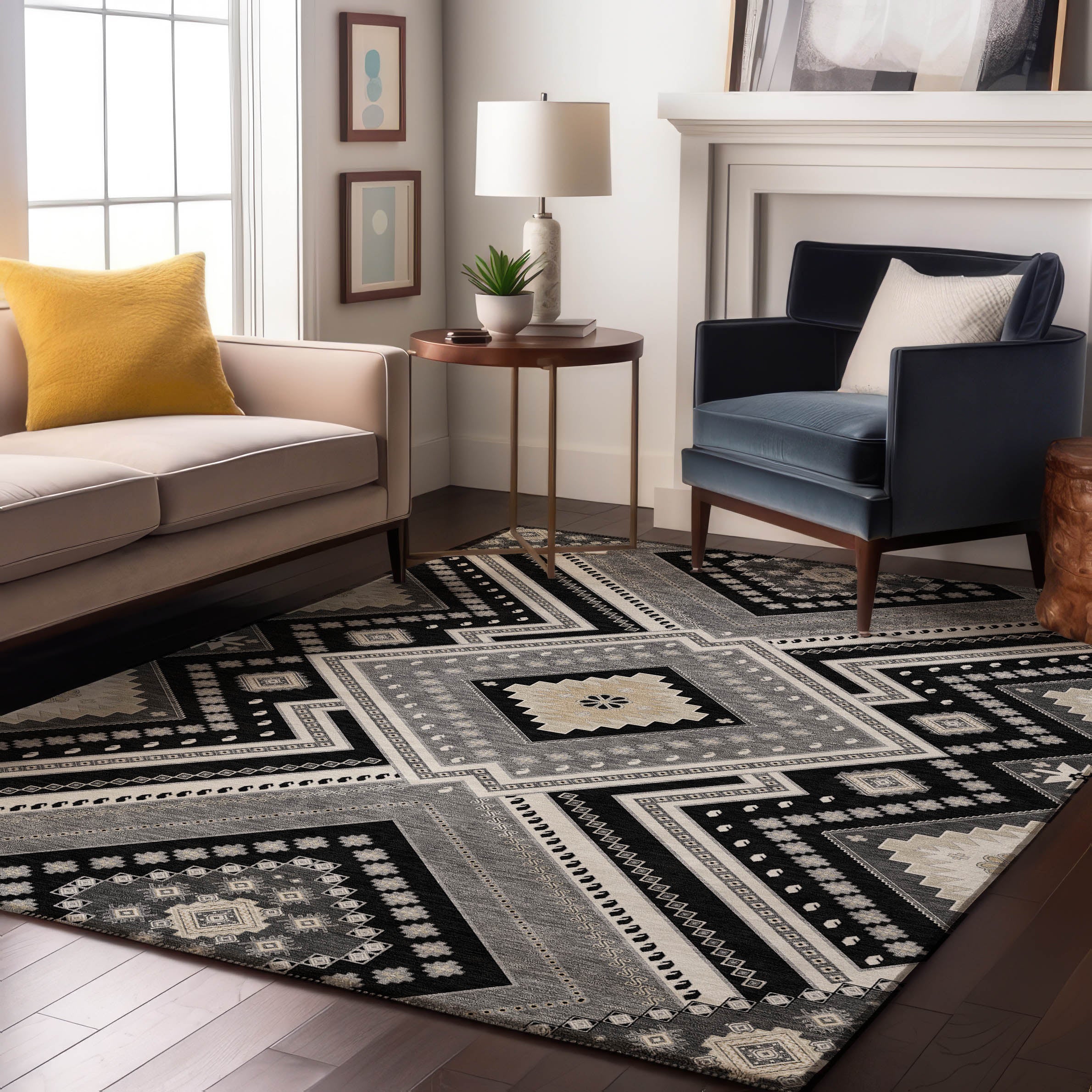 Ghent Machine Washable Transitional Black Rug 2'6" x 3'10" #shape_Rectangle