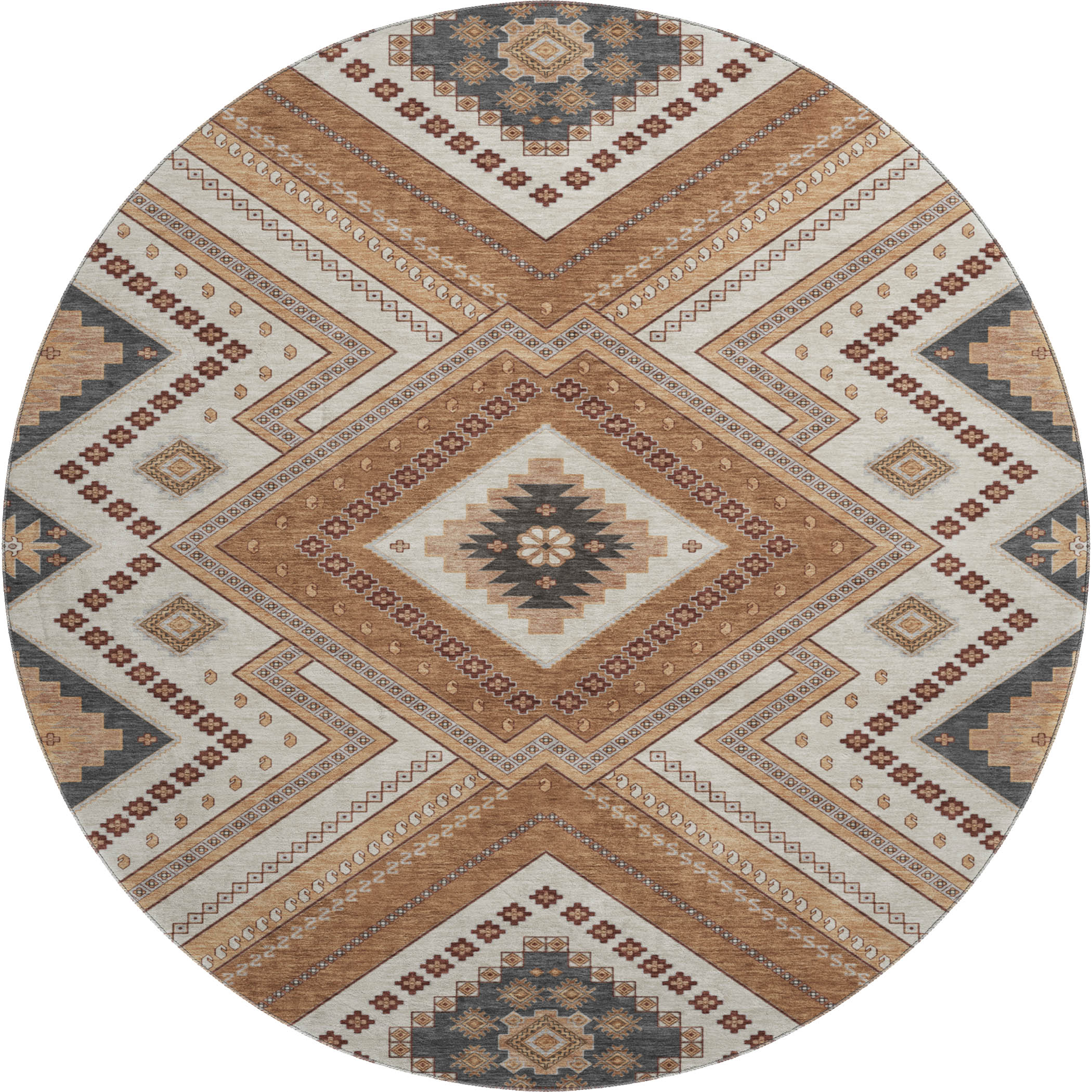 Ghent Machine Washable Transitional Copper Orange Rug 8' x 8' #shape_Round