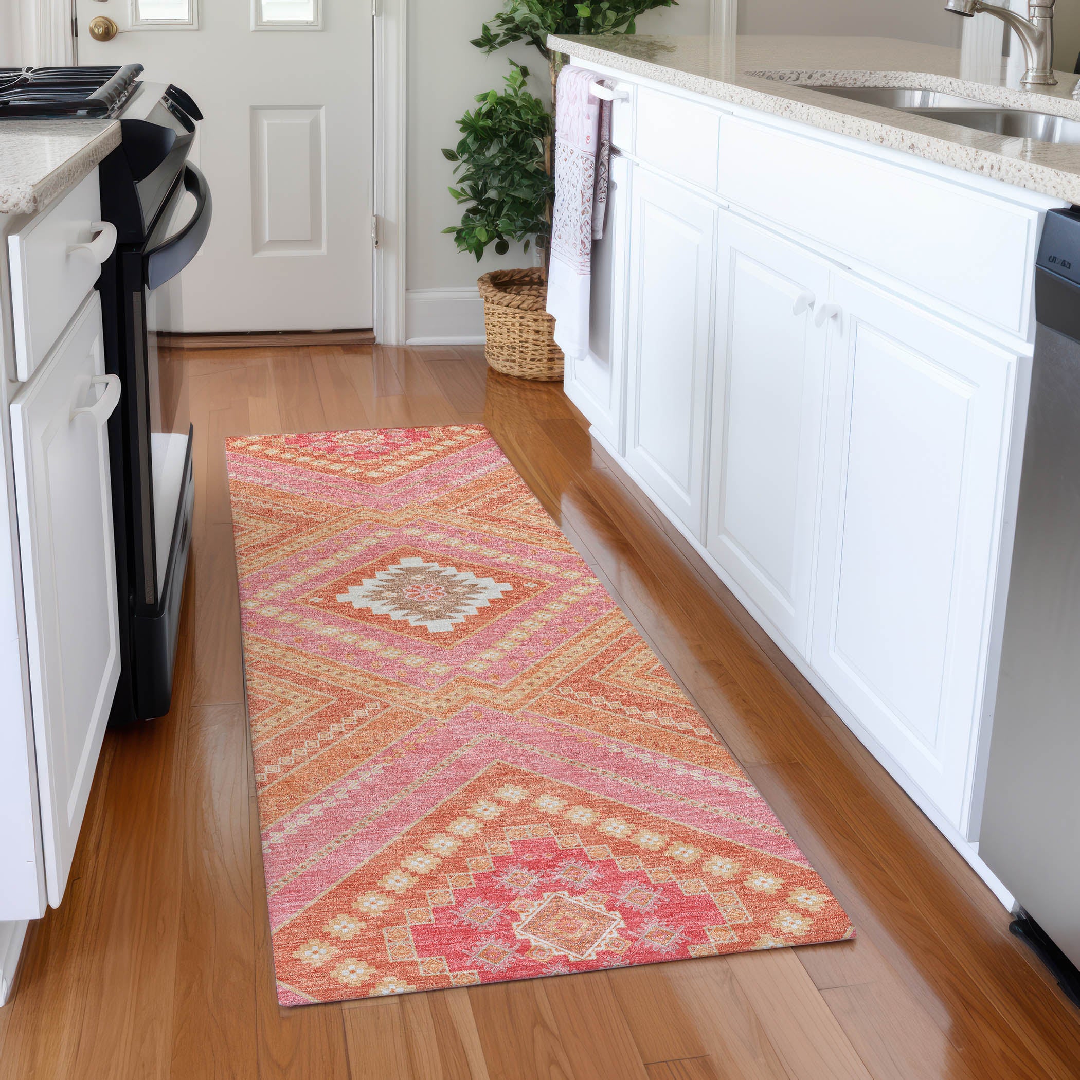 Ghent Machine Washable Transitional Coral Orange Rug 2'3" x 7'6" #shape_Runner