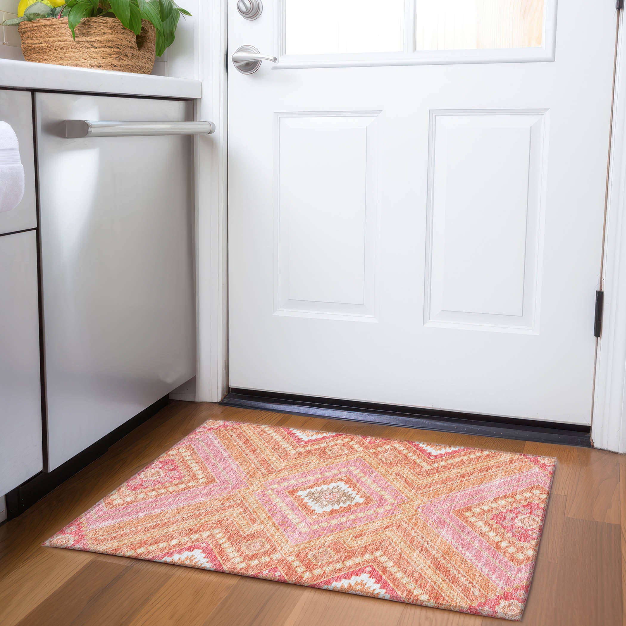 Ghent Machine Washable Transitional Coral Orange Rug 1'8" x 2'6" #shape_Rectangle