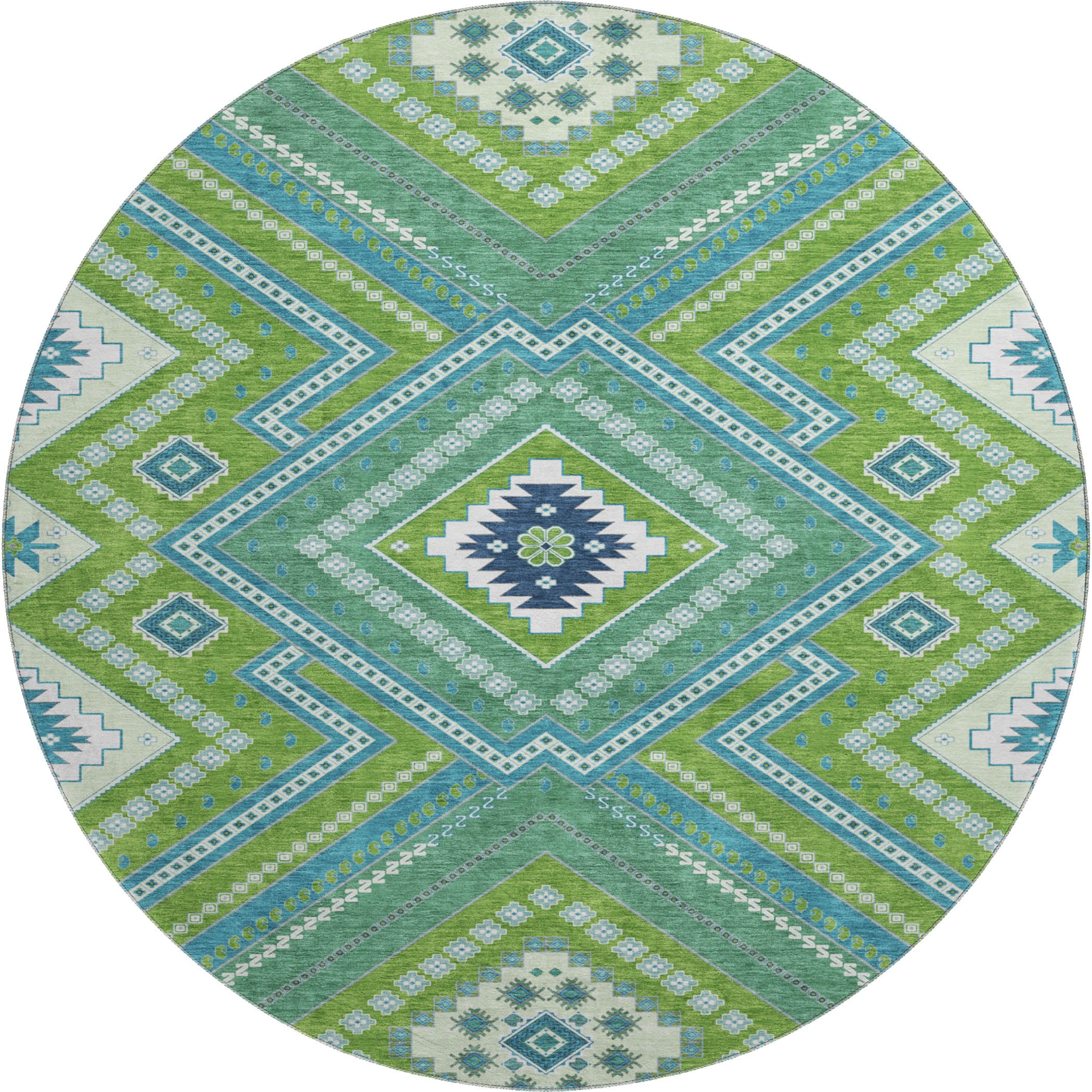 Ghent Machine Washable Transitional Lime Green Rug 8' x 8' #shape_Round