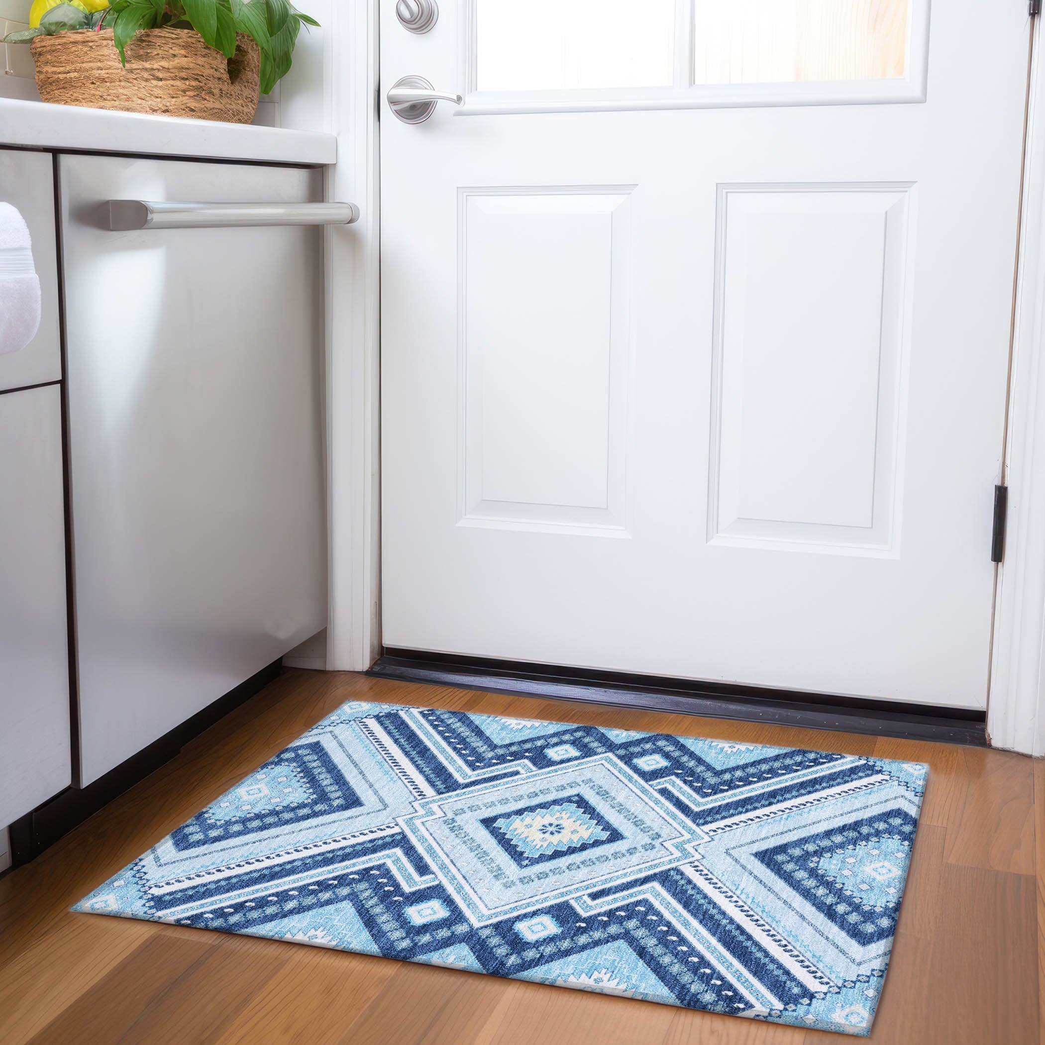 Ghent Machine Washable Transitional Navy Blue Rug 1'8" x 2'6" #shape_Rectangle