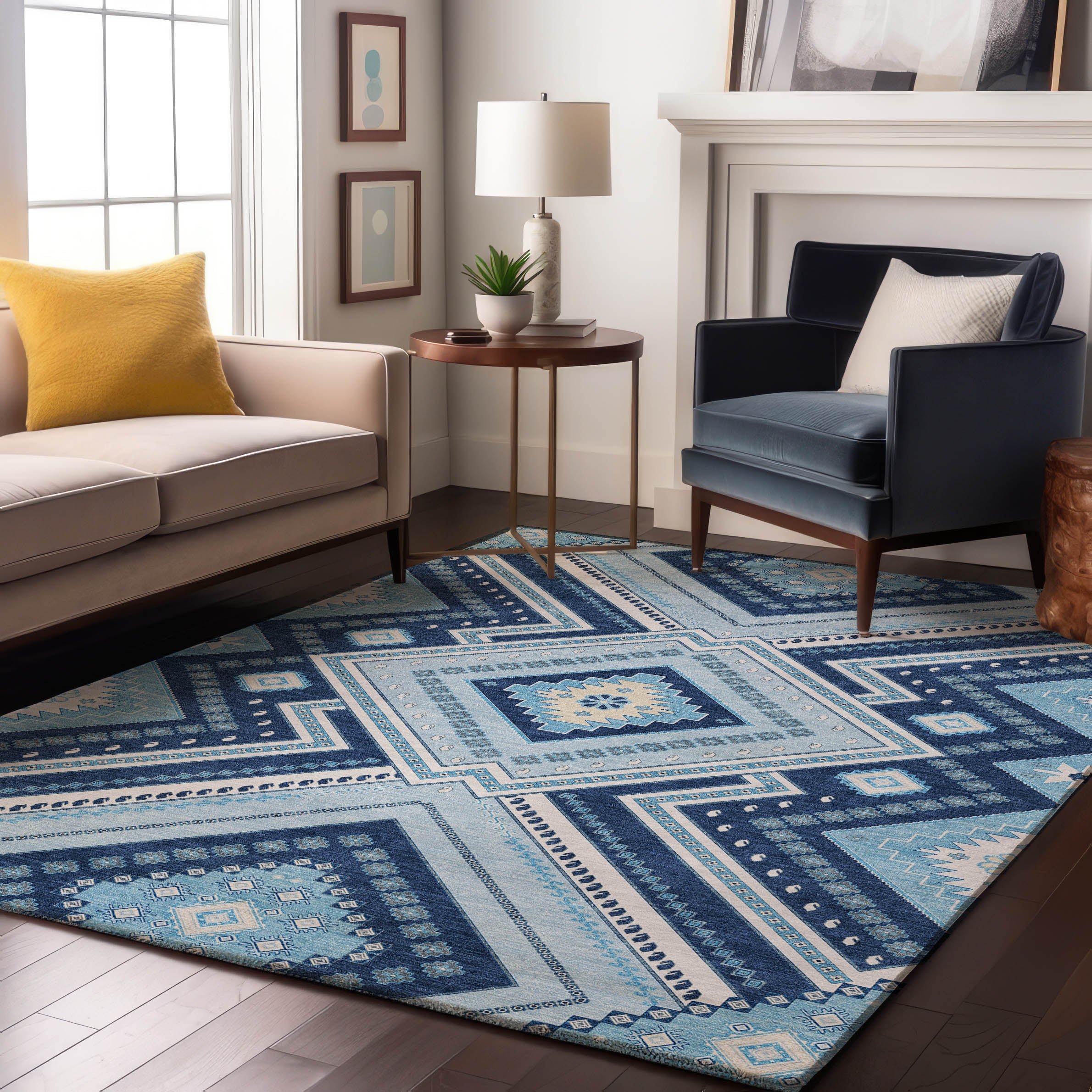 Ghent Machine Washable Transitional Navy Blue Rug 2'6" x 3'10" #shape_Rectangle