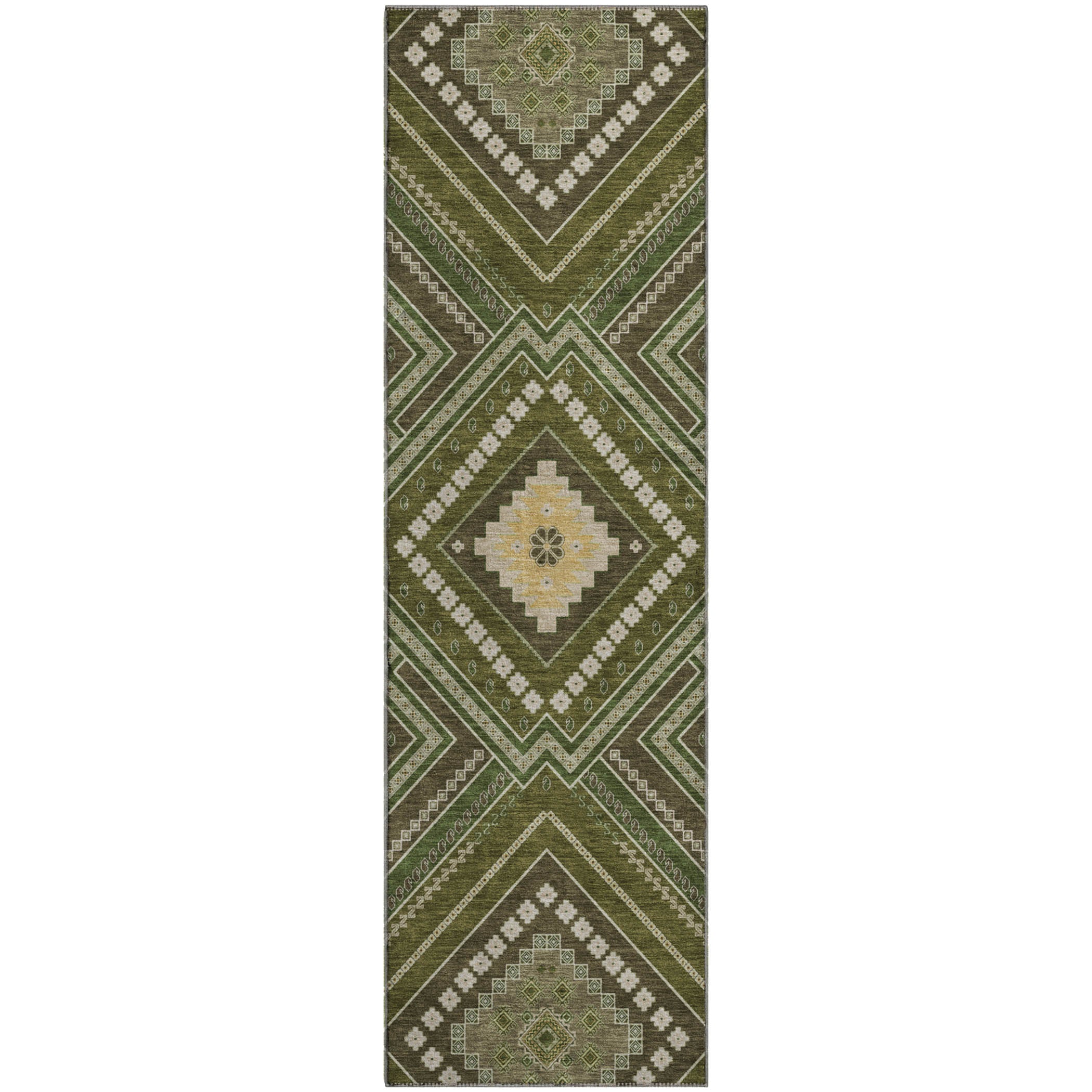 Ghent Machine Washable Transitional Olive Green Rug 2'3" x 7'6" #shape_Runner