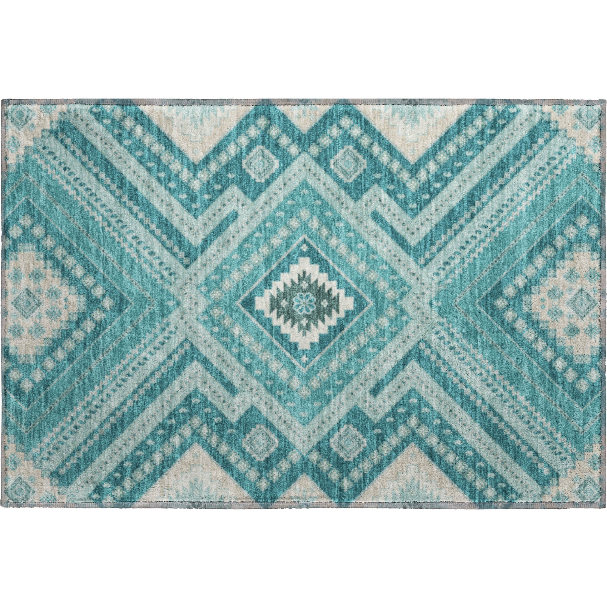 Ghent Machine Washable Transitional Teal Rug 1'8" x 2'6" #shape_Rectangle