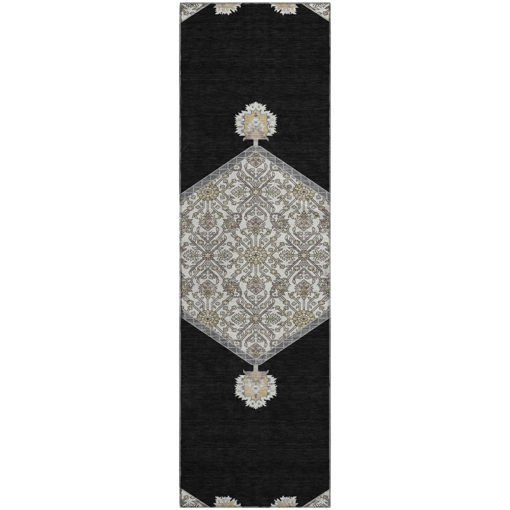 Athens Machine Washable Traditional Black Rug 2'3" x 7'6" #shape_Runner