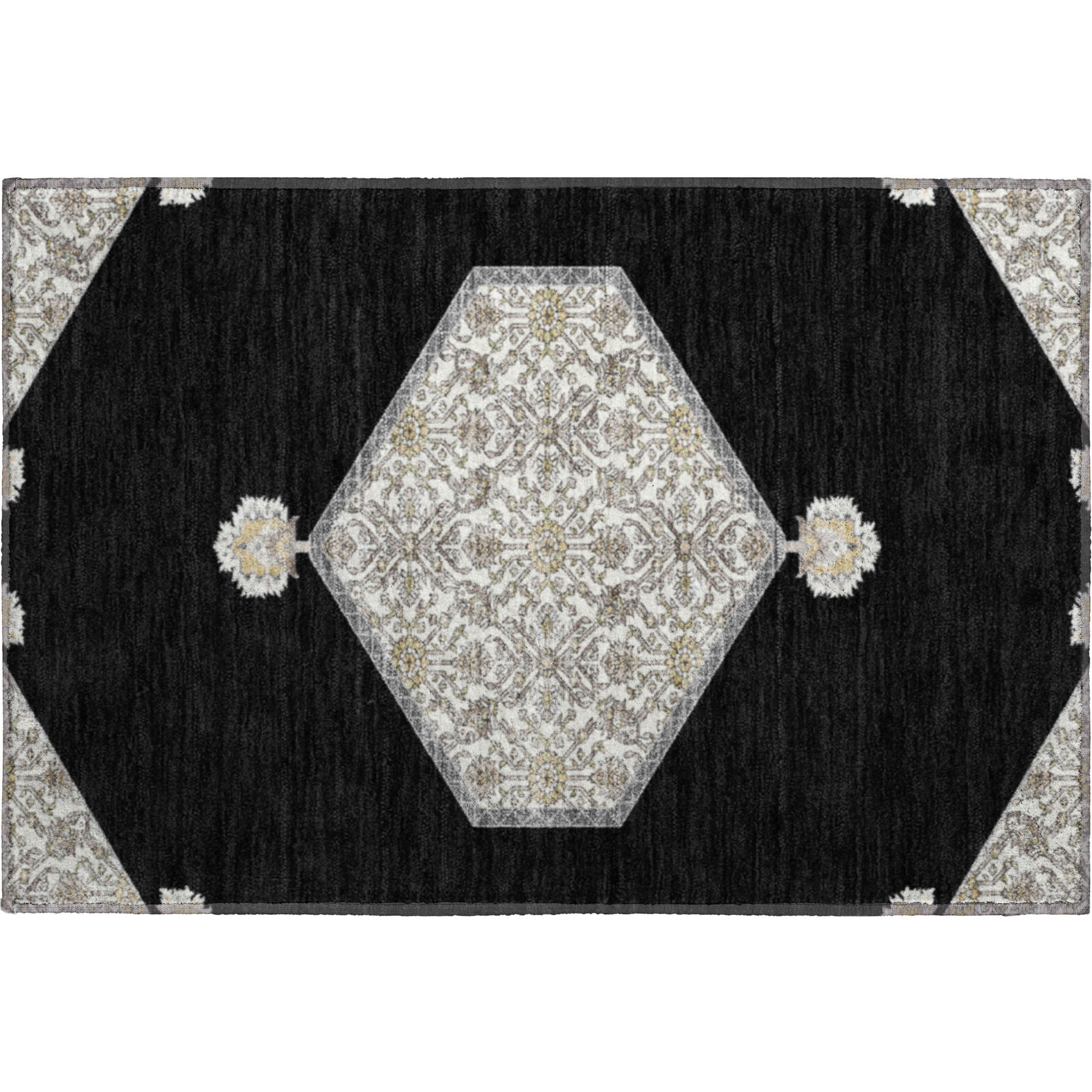 Athens Machine Washable Traditional Black Rug 1'8" x 2'6" #shape_Rectangle