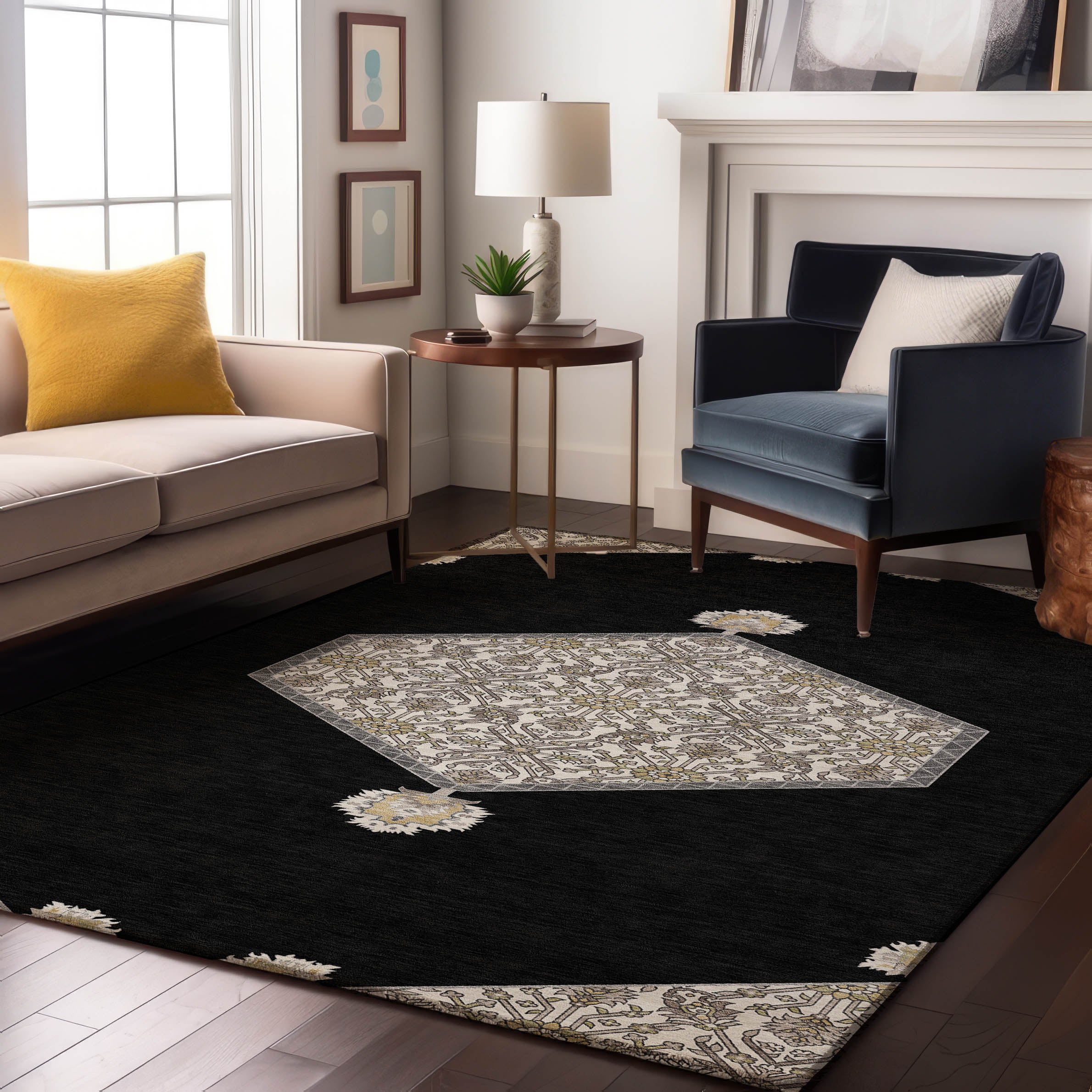 Athens Machine Washable Traditional Black Rug 2'6" x 3'10" #shape_Rectangle