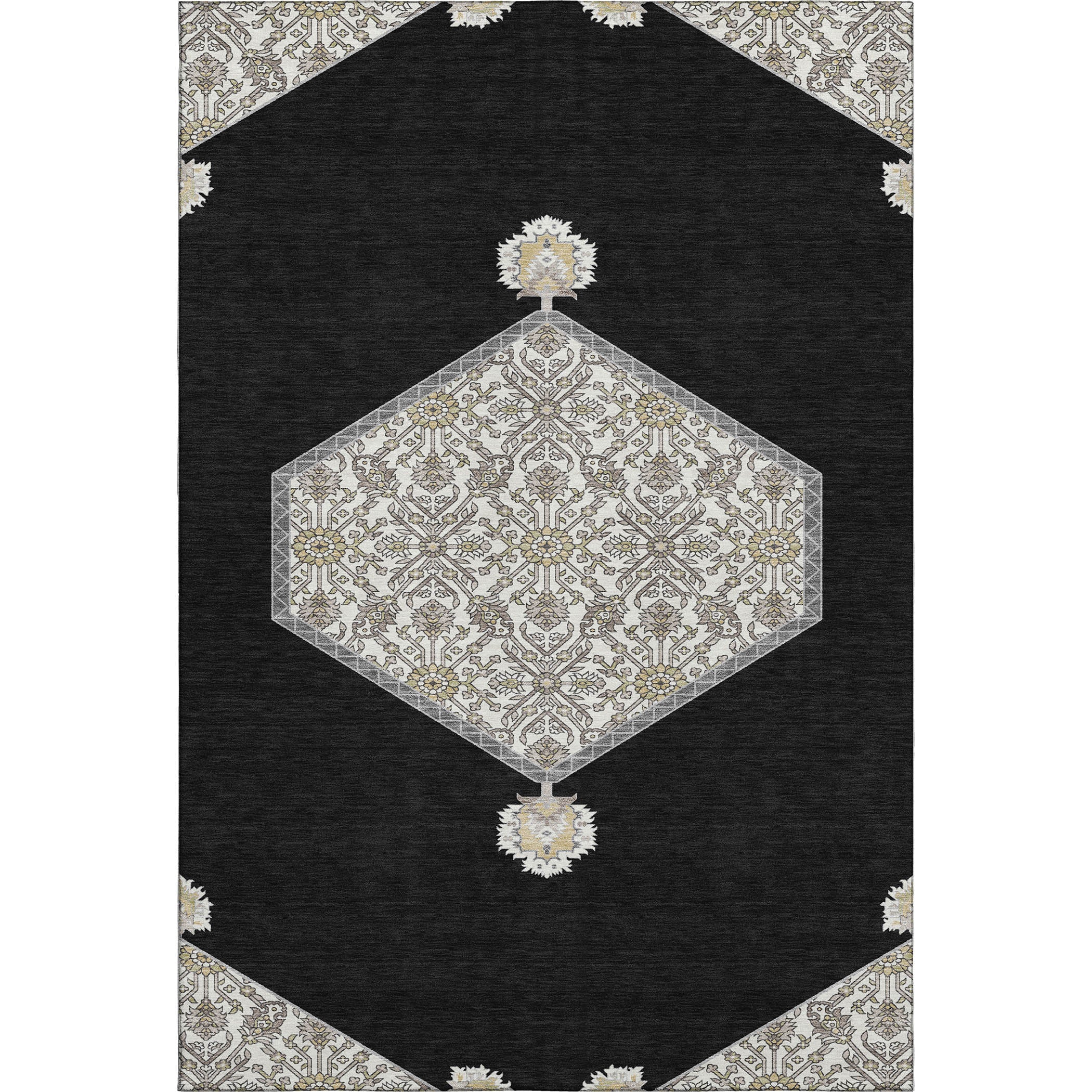 Athens Machine Washable Traditional Black Rug 2'6" x 3'10" #shape_Rectangle