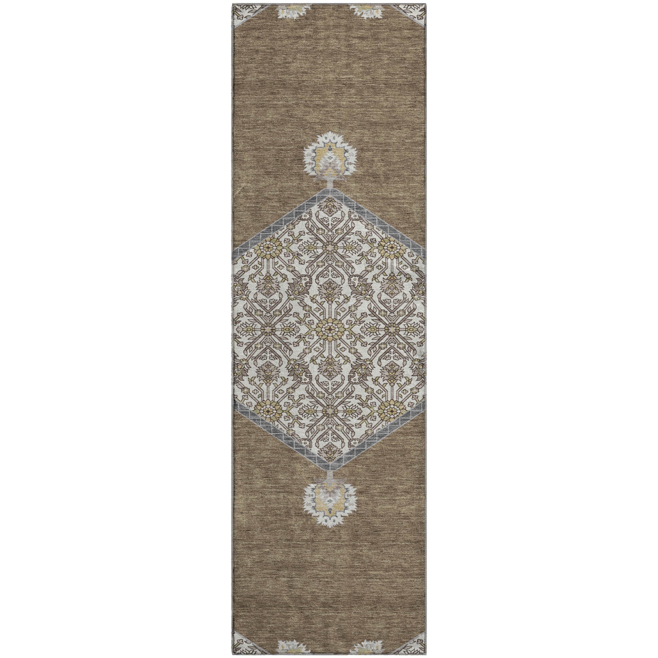 Athens Machine Washable Traditional Brown Rug 2'3" x 7'6" #shape_Runner