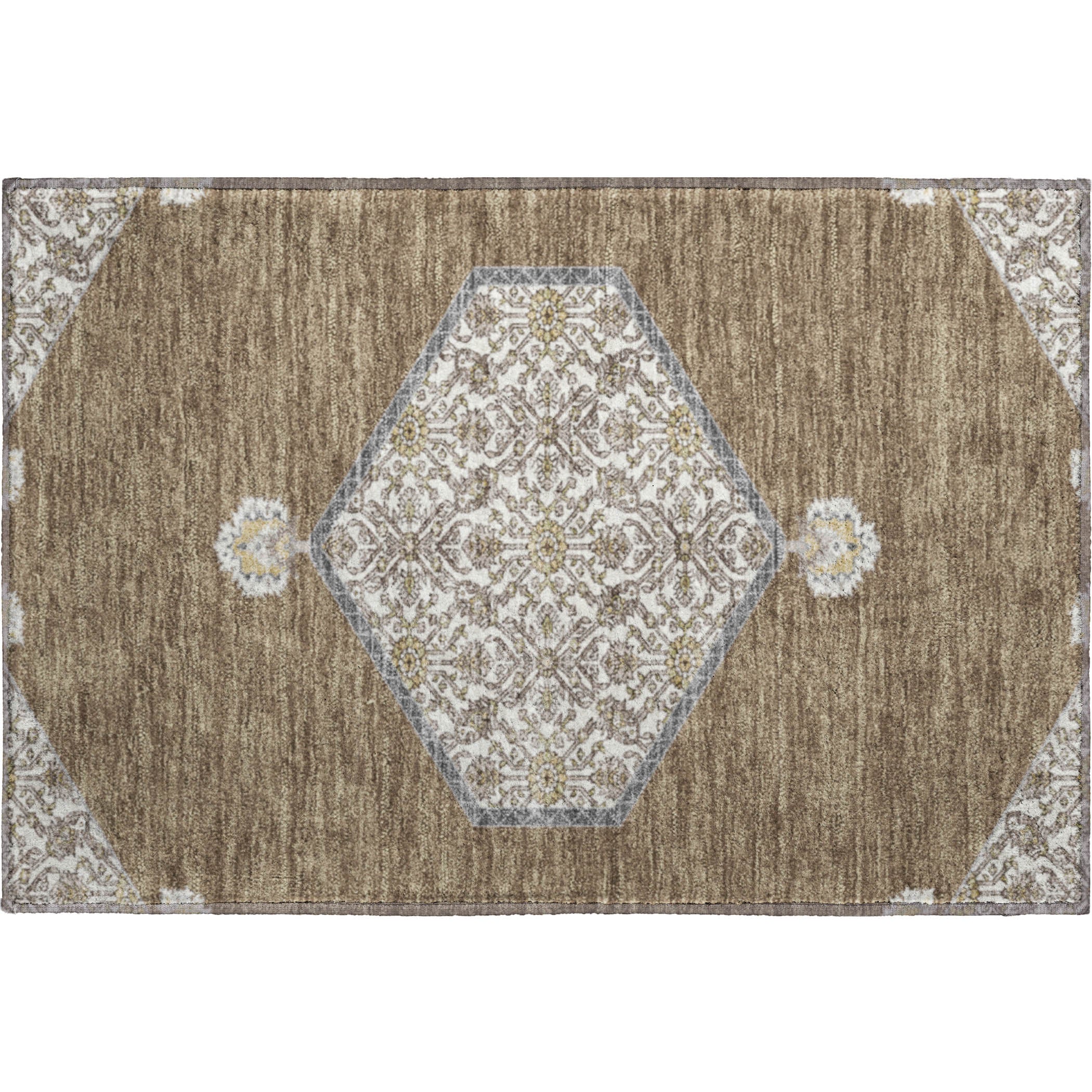 Athens Machine Washable Traditional Brown Rug 1'8" x 2'6" #shape_Rectangle