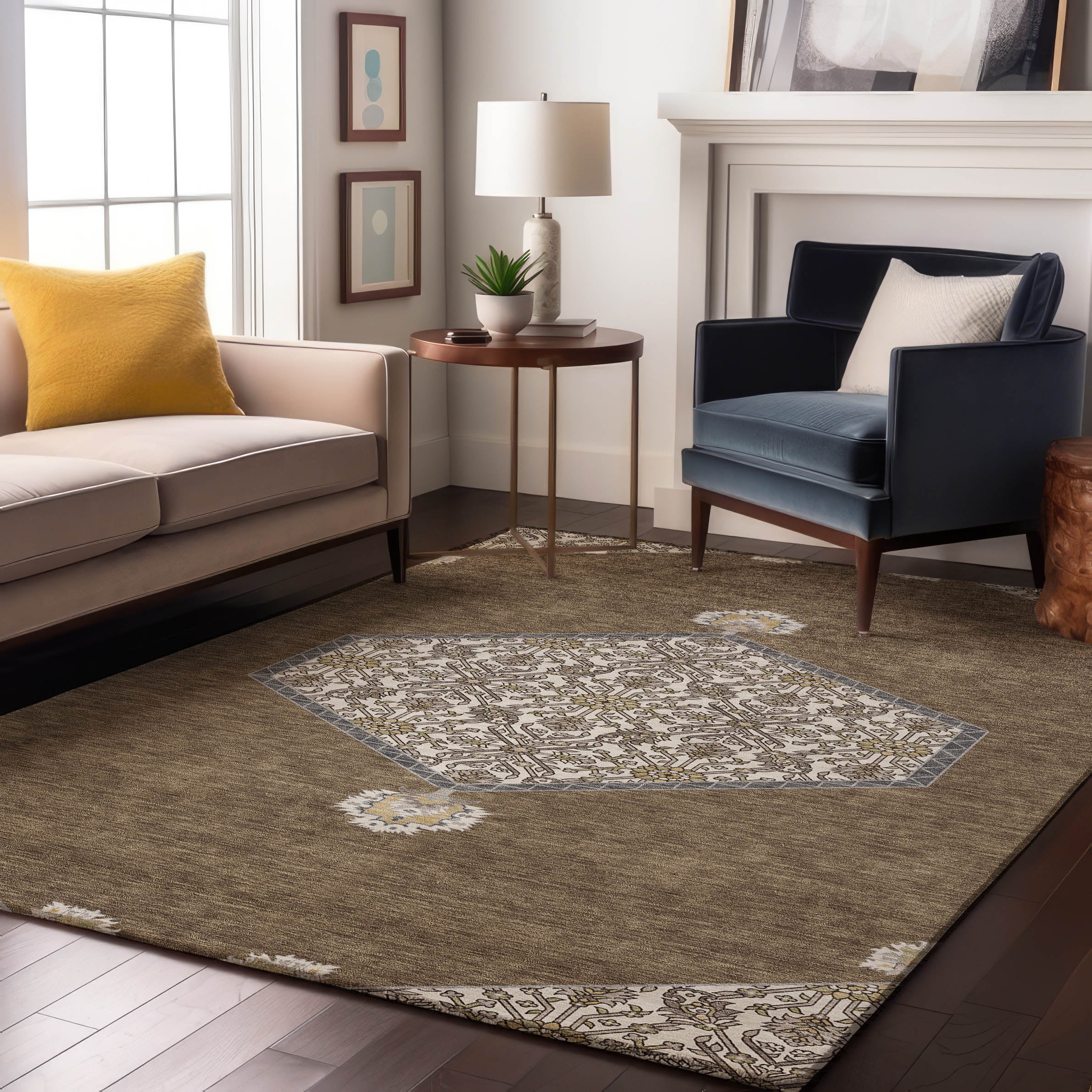 Athens Machine Washable Traditional Brown Rug 2'6" x 3'10" #shape_Rectangle