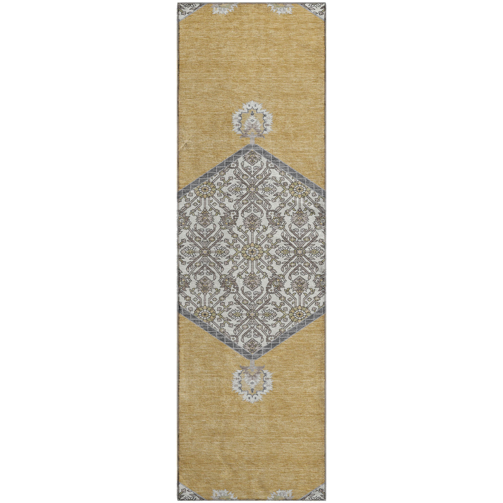 Athens Machine Washable Traditional Gold Rug 2'3" x 7'6" #shape_Runner