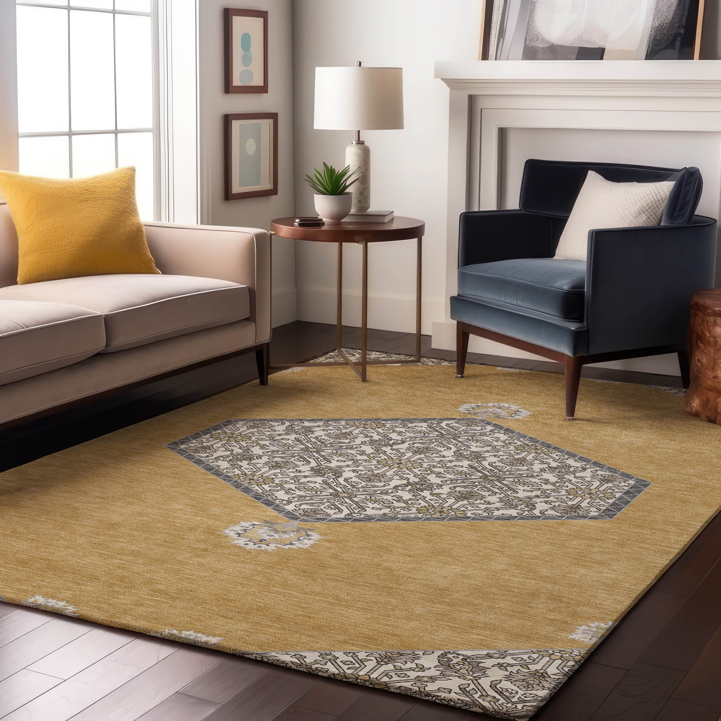 Athens Machine Washable Traditional Gold Rug 2'6" x 3'10" #shape_Rectangle