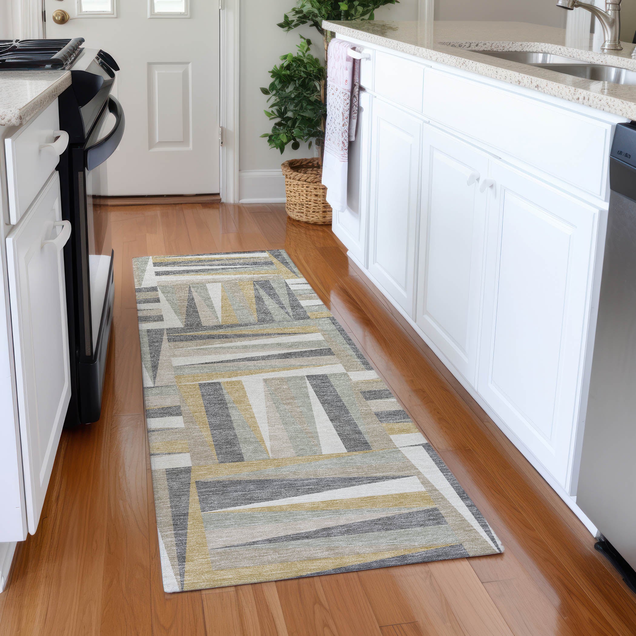 Bruges Machine Washable Transitional Beige Brown Rug 2'3" x 7'6" #shape_Runner