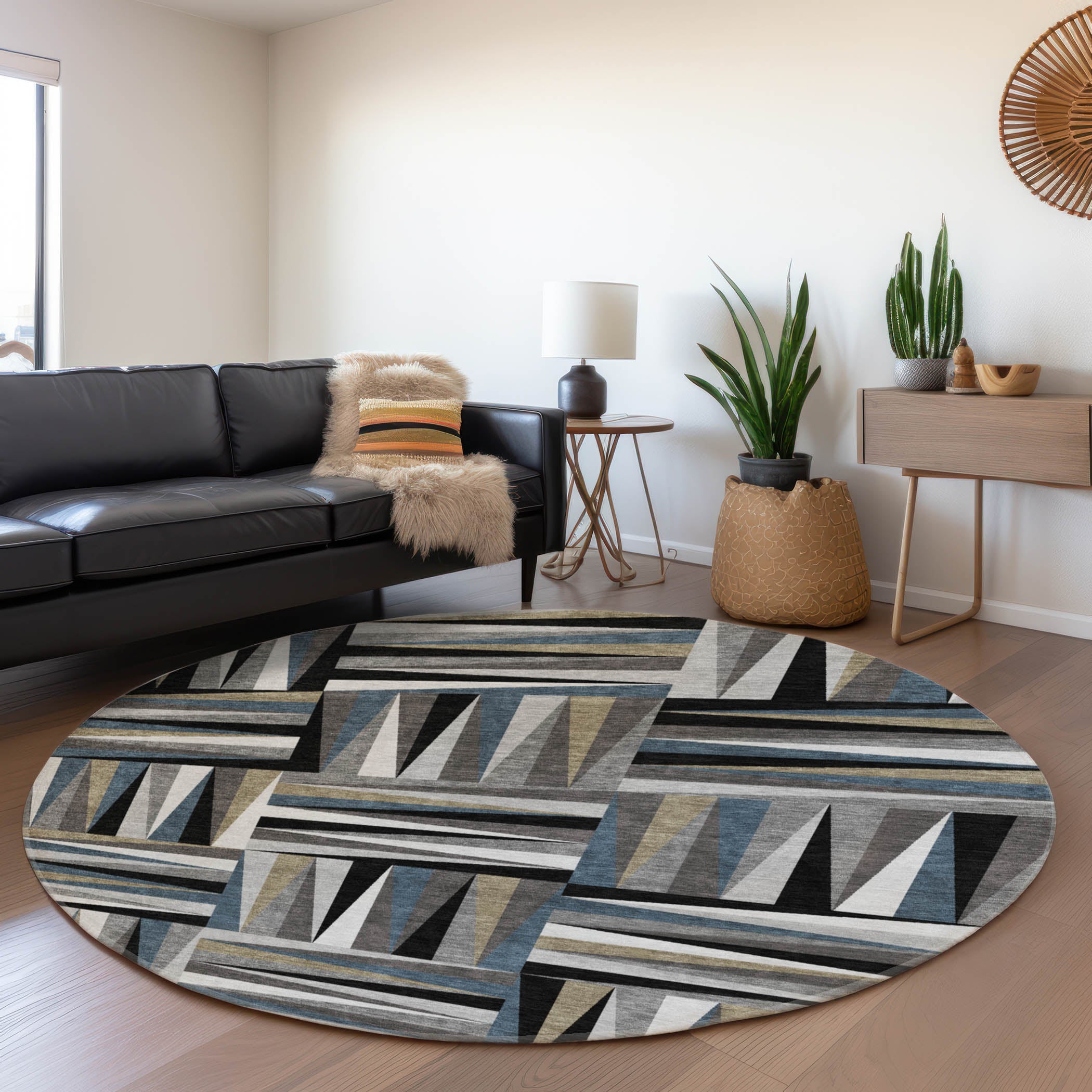 Bruges Machine Washable Transitional Black Rug 8' x 8' #shape_Round