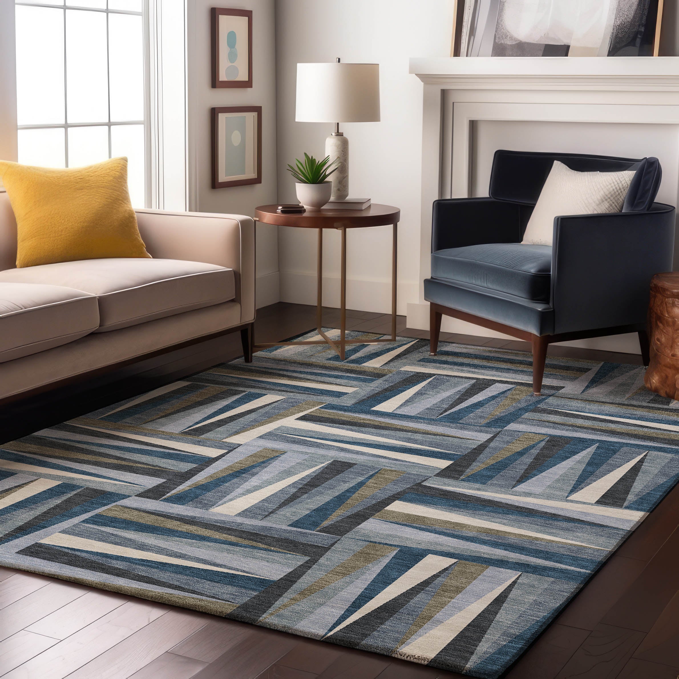 Bruges Machine Washable Transitional Denim Blue Rug 2'6" x 3'10" #shape_Rectangle