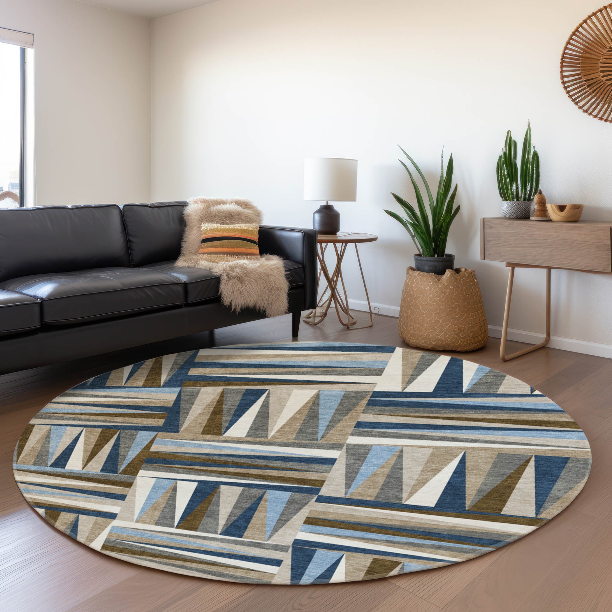 Bruges Machine Washable Transitional Navy Blue Rug 8' x 8' #shape_Round