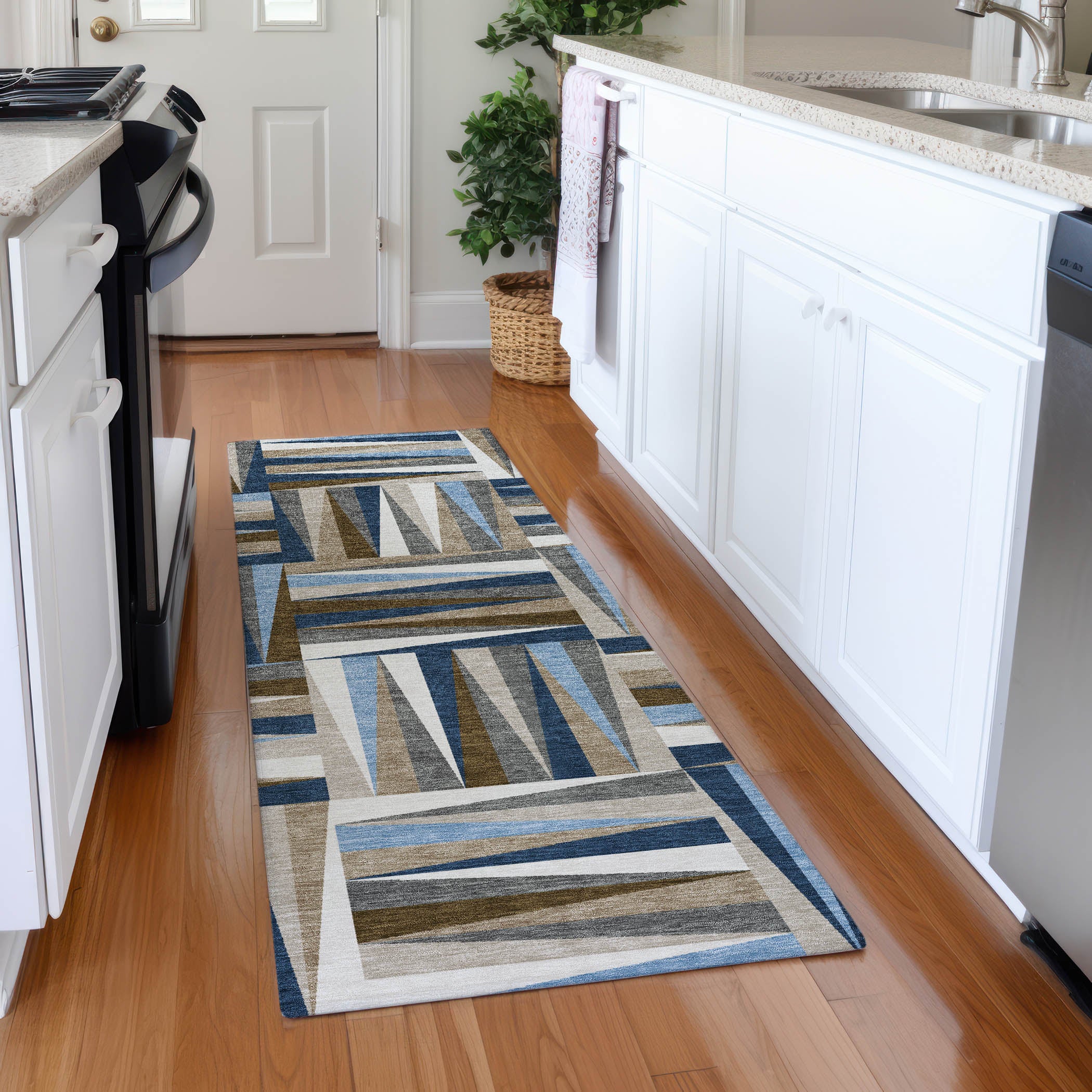 Bruges Machine Washable Transitional Navy Blue Rug 2'3" x 7'6" #shape_Runner
