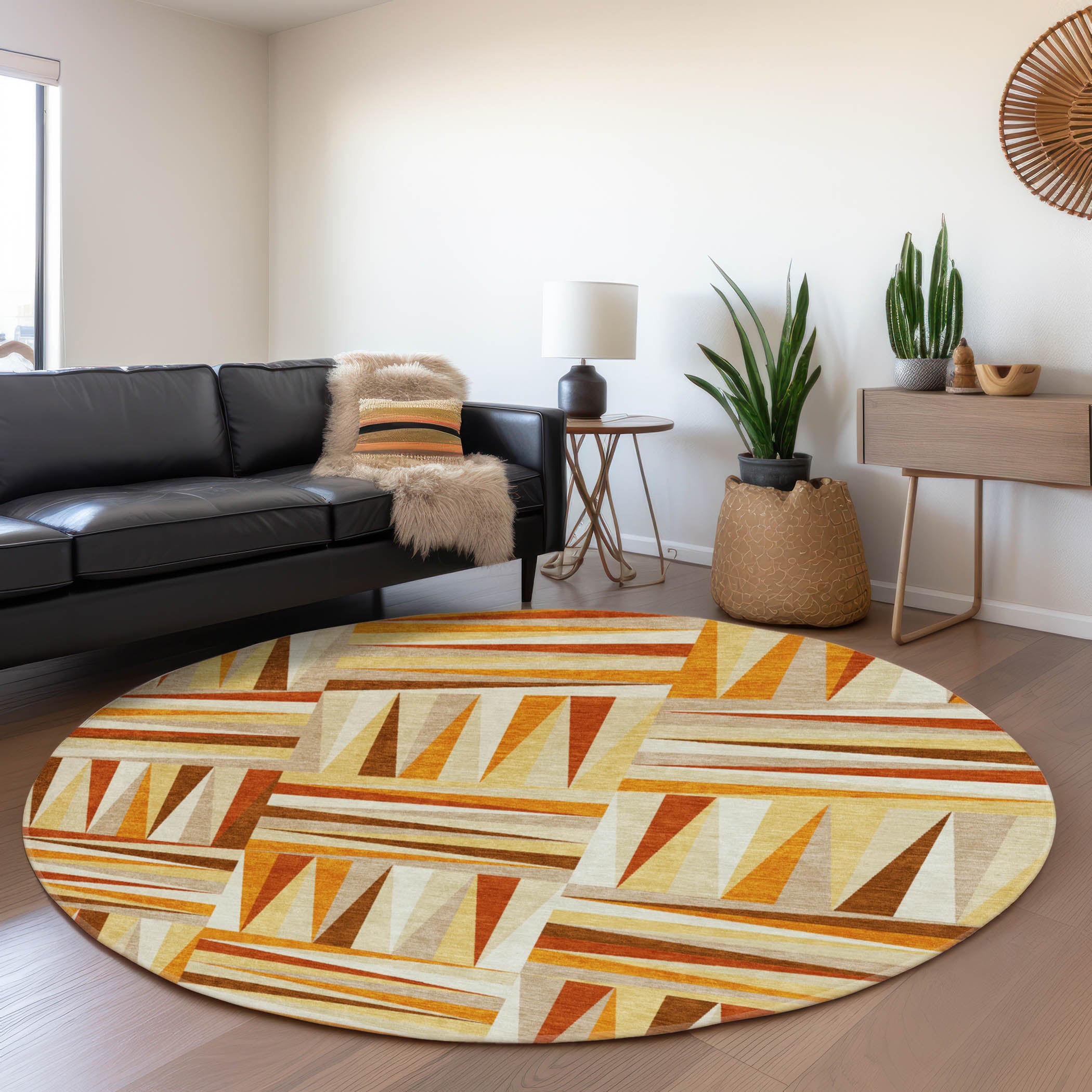 Bruges Machine Washable Transitional Orange Rug 8' x 8' #shape_Round