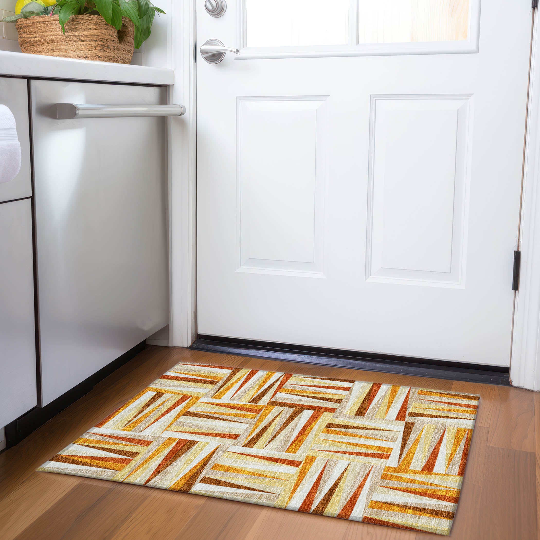 Bruges Machine Washable Transitional Orange Rug 1'8" x 2'6" #shape_Rectangle