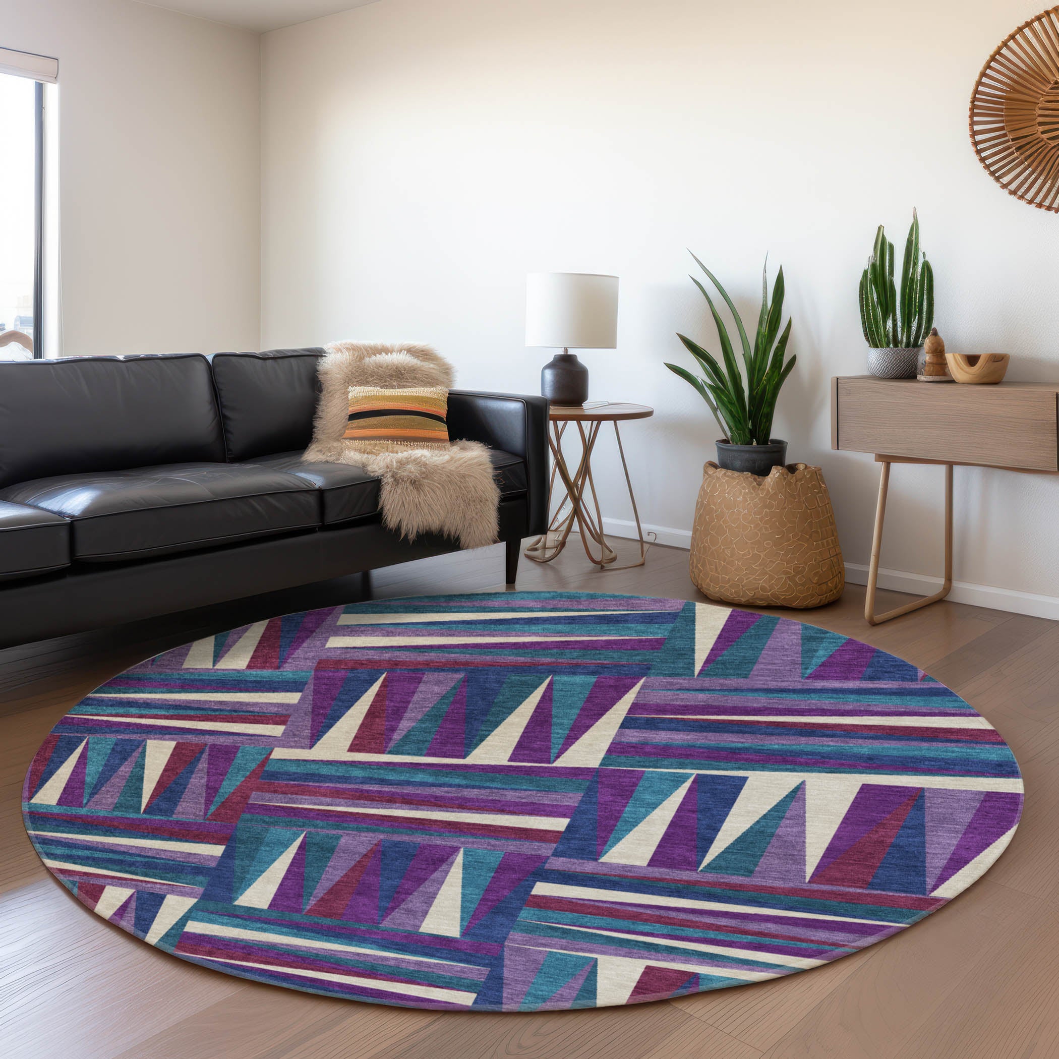 Bruges Machine Washable Transitional Purple Rug 8' x 8' #shape_Round