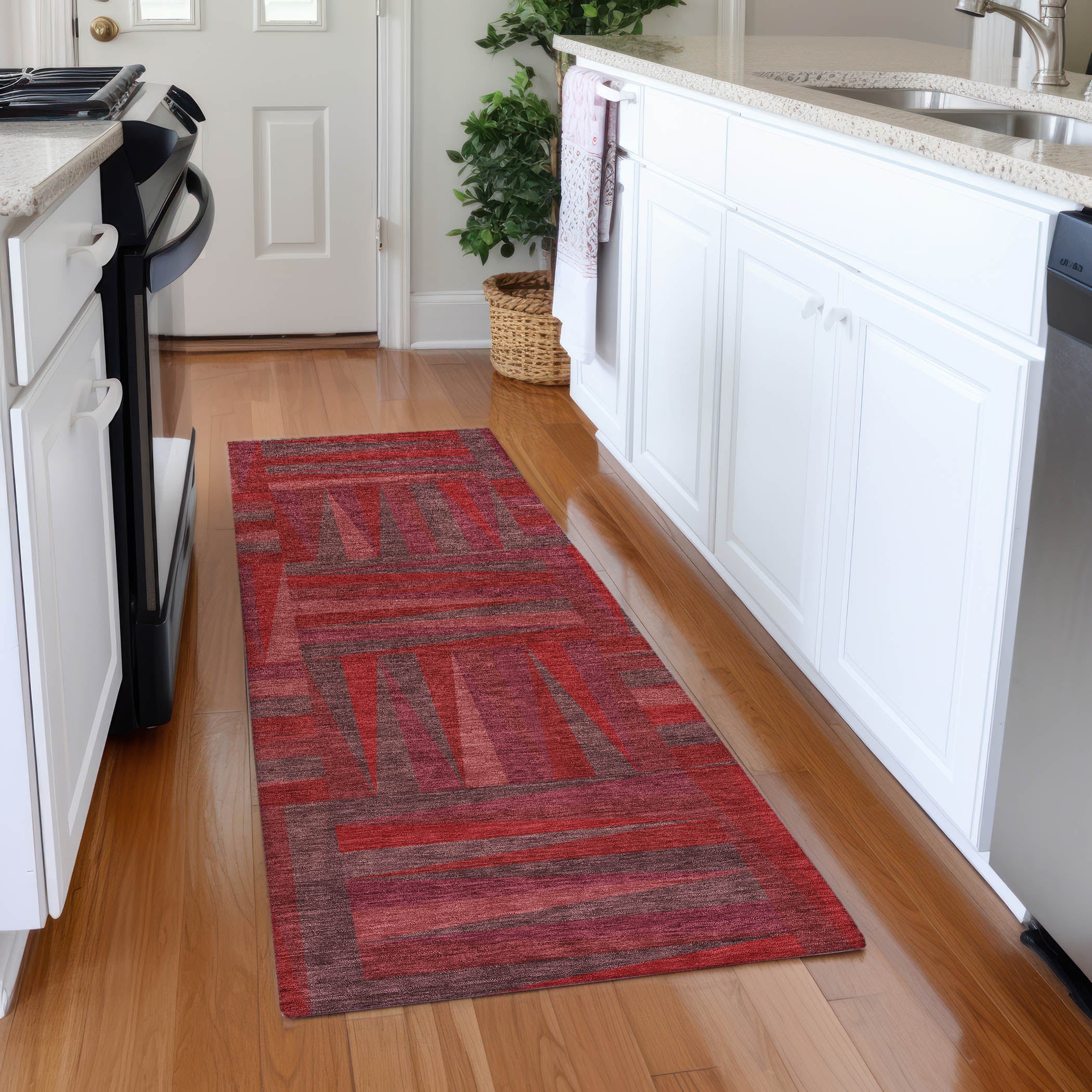 Bruges Machine Washable Transitional Red Rug 2'3" x 7'6" #shape_Runner