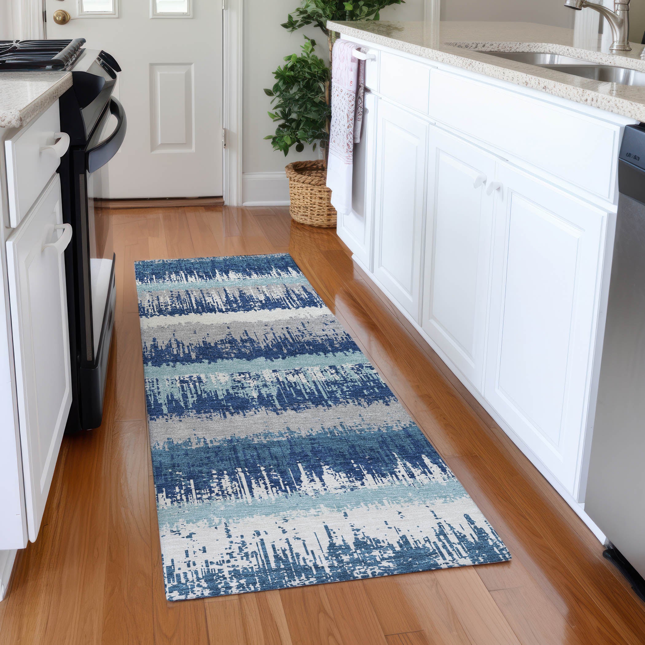 Marrakech Machine Washable Transitional Blue Rug 2'3" x 7'6" #shape_Runner