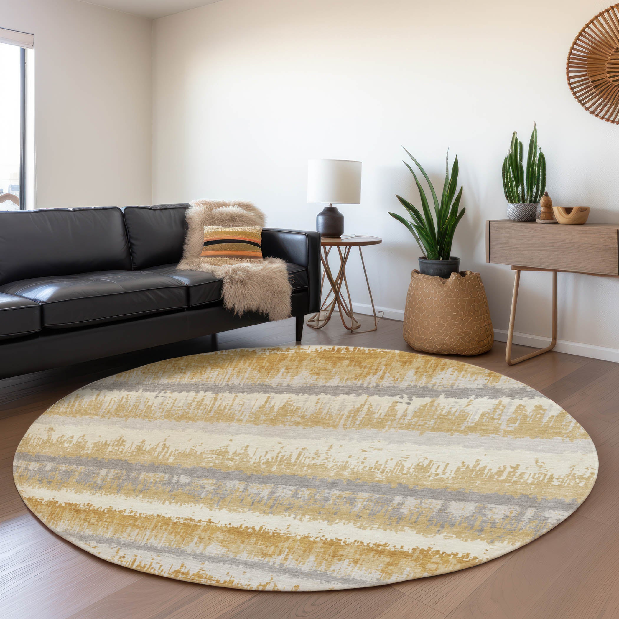 Marrakech Machine Washable Transitional Gold Rug 8' x 8' #shape_Round