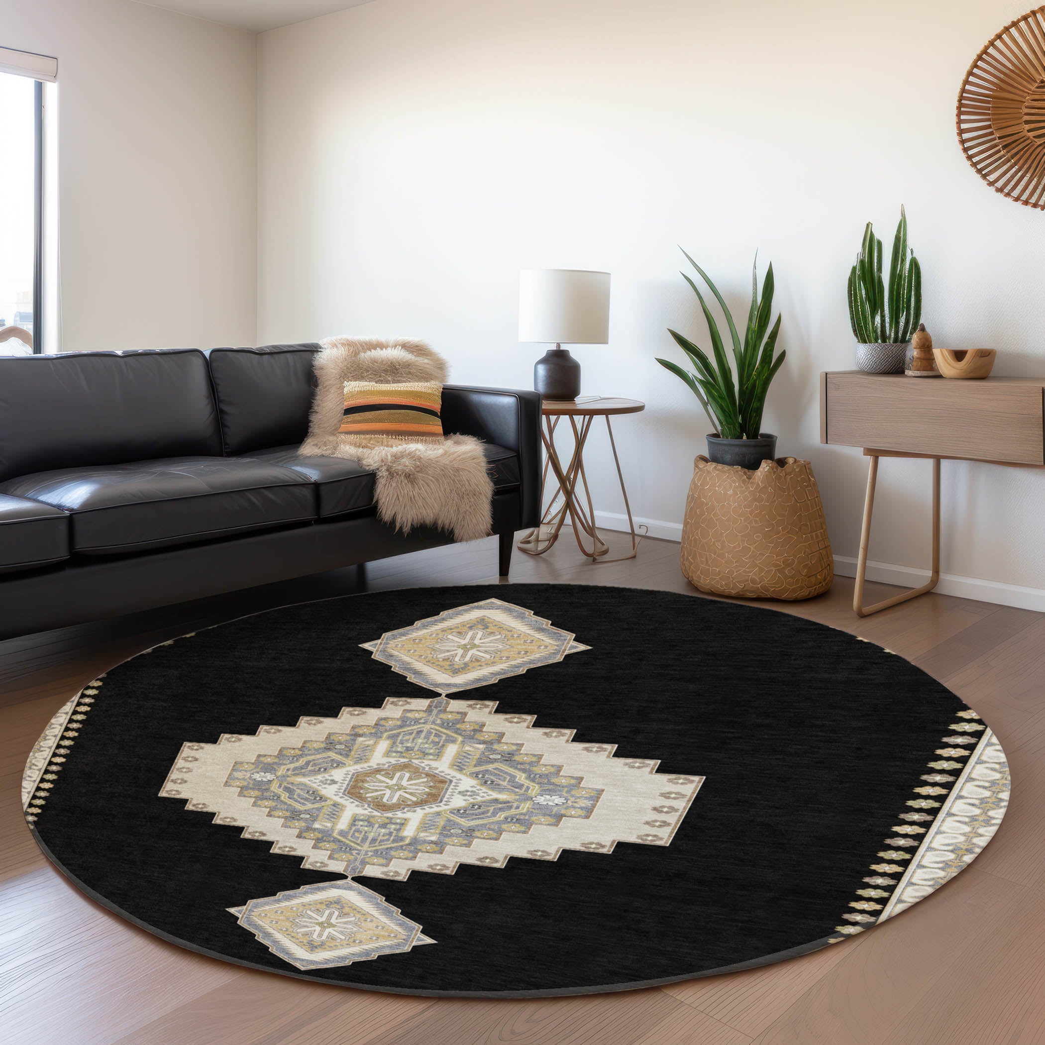 Jaipur Machine Washable Traditional Black Rug 8' x 8' #shape_Round