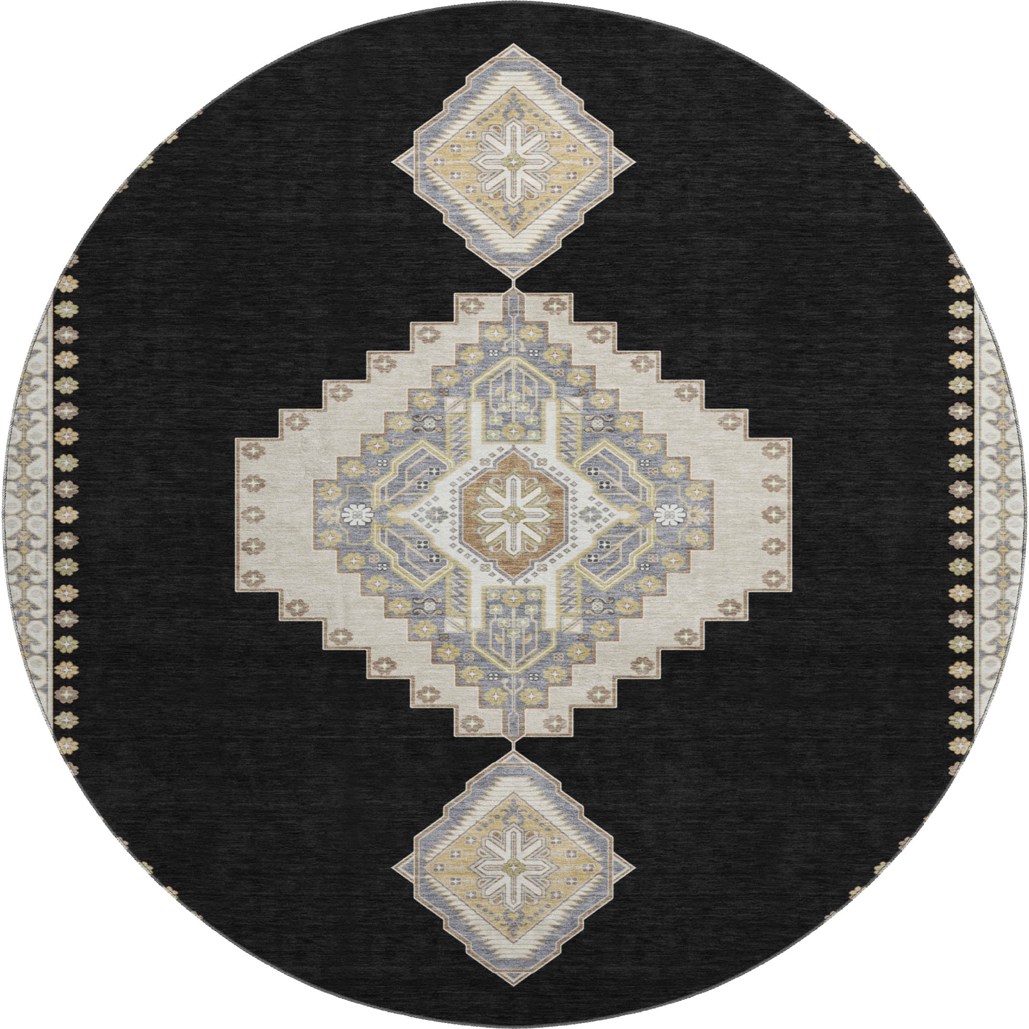 Jaipur Machine Washable Traditional Black Rug 8' x 8' #shape_Round