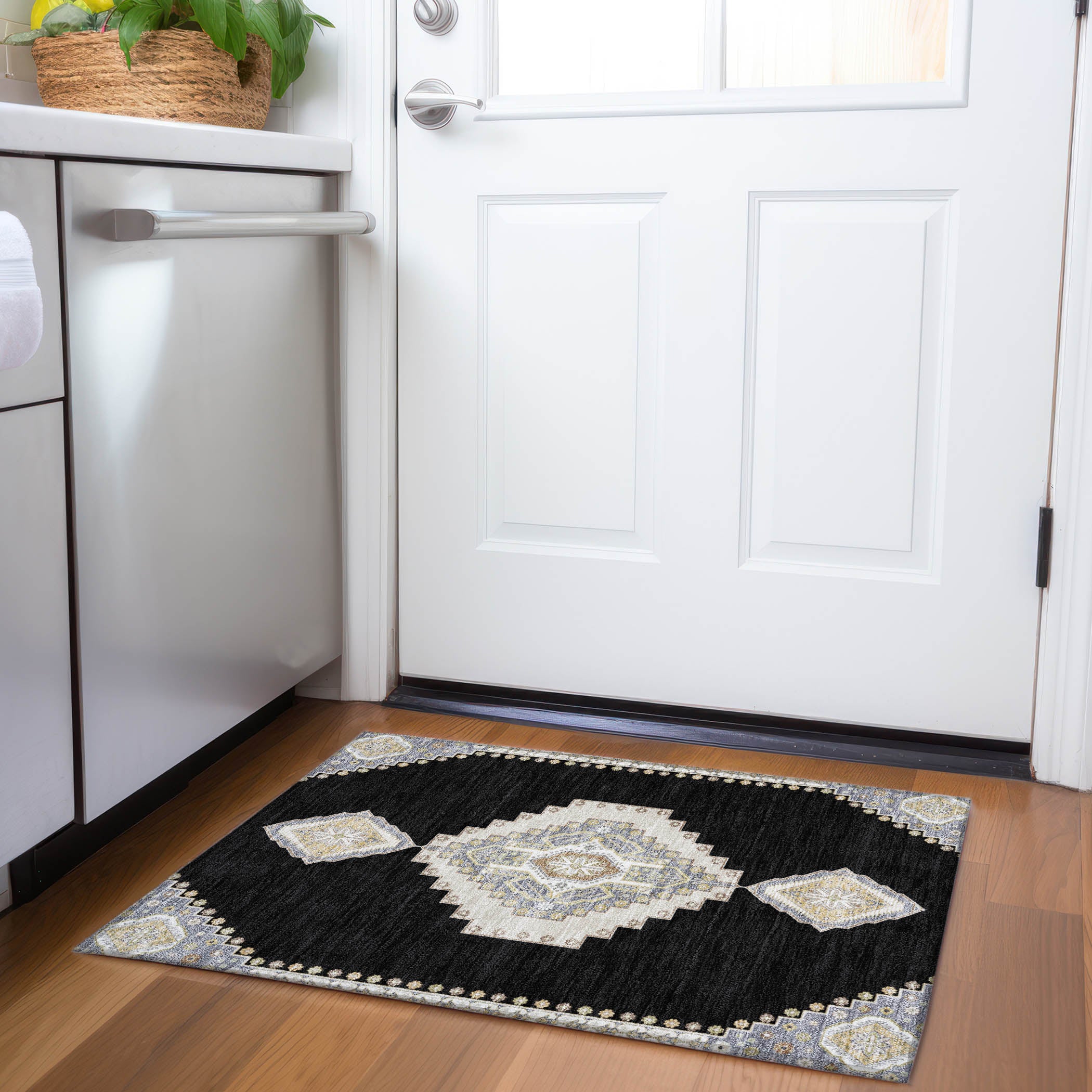 Jaipur Machine Washable Traditional Black Rug 1'8" x 2'6" #shape_Rectangle