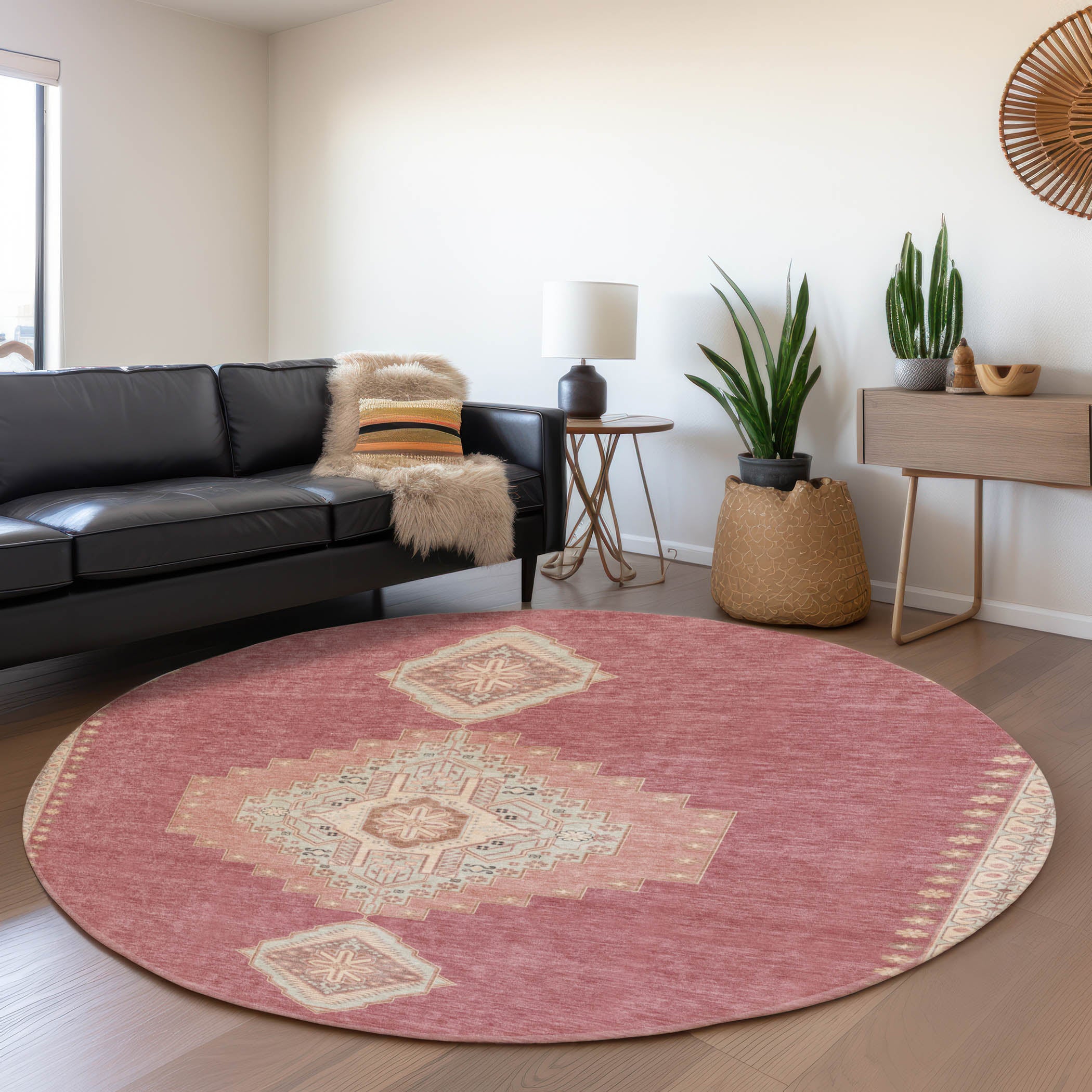 Jaipur Machine Washable Traditional Blush Pink Rug 8' x 8' #shape_Round
