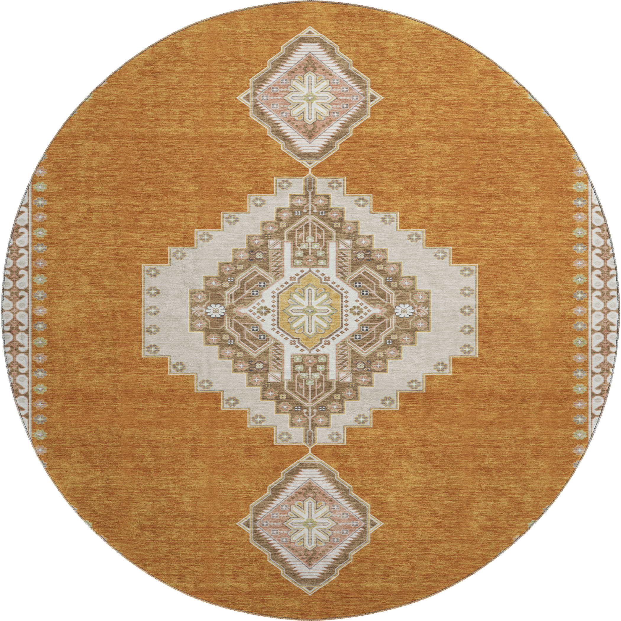 Jaipur Machine Washable Traditional Copper Orange Rug 8' x 8' #shape_Round