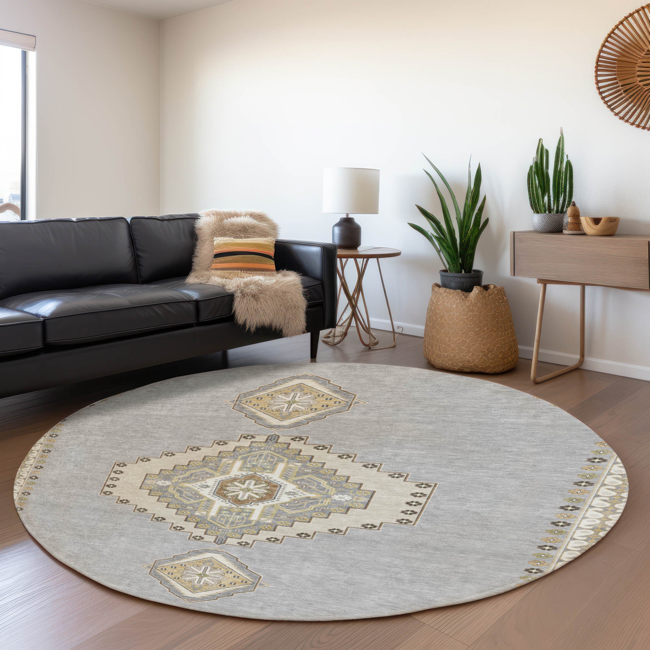 Jaipur Machine Washable Traditional Gray Rug 8' x 8' #shape_Round