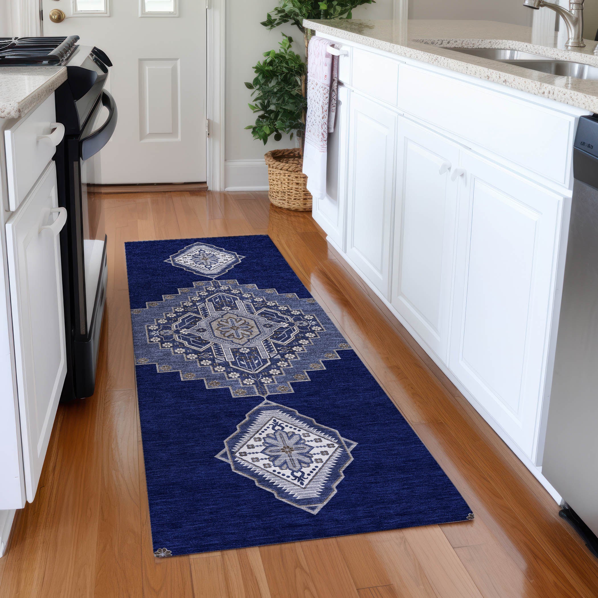 Jaipur Machine Washable Traditional Navy Blue Rug 2'3" x 7'6" #shape_Runner