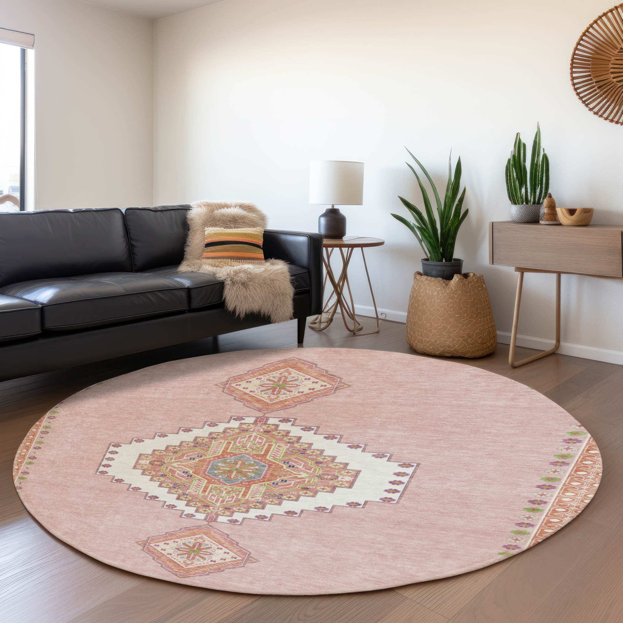 Jaipur Machine Washable Traditional Pink Rug 8' x 8' #shape_Round