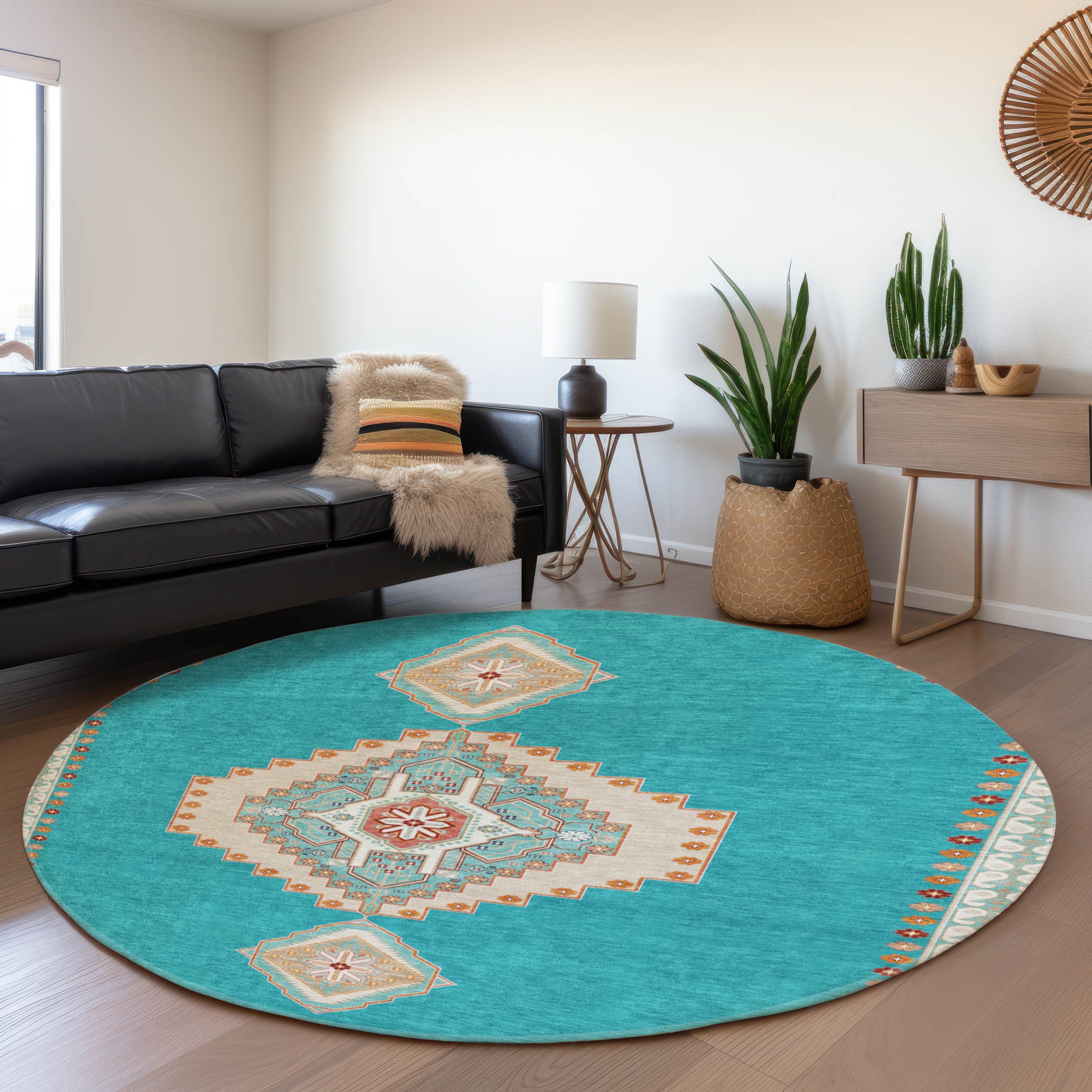 Jaipur Machine Washable Traditional Teal Rug 8' x 8' #shape_Round