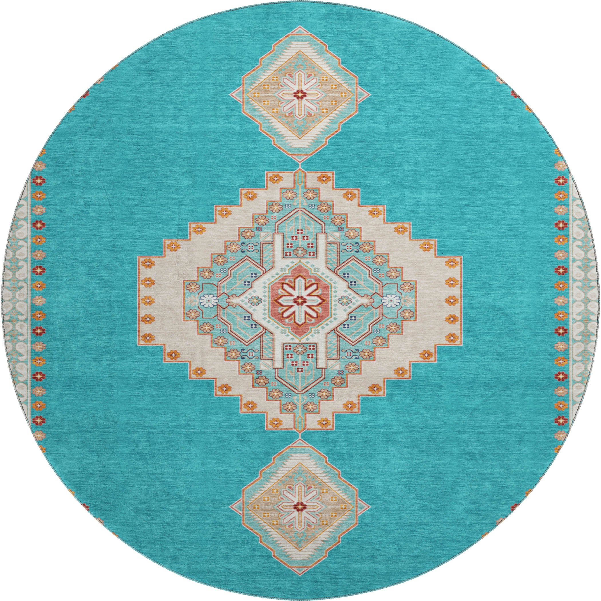 Jaipur Machine Washable Traditional Teal Rug 8' x 8' #shape_Round